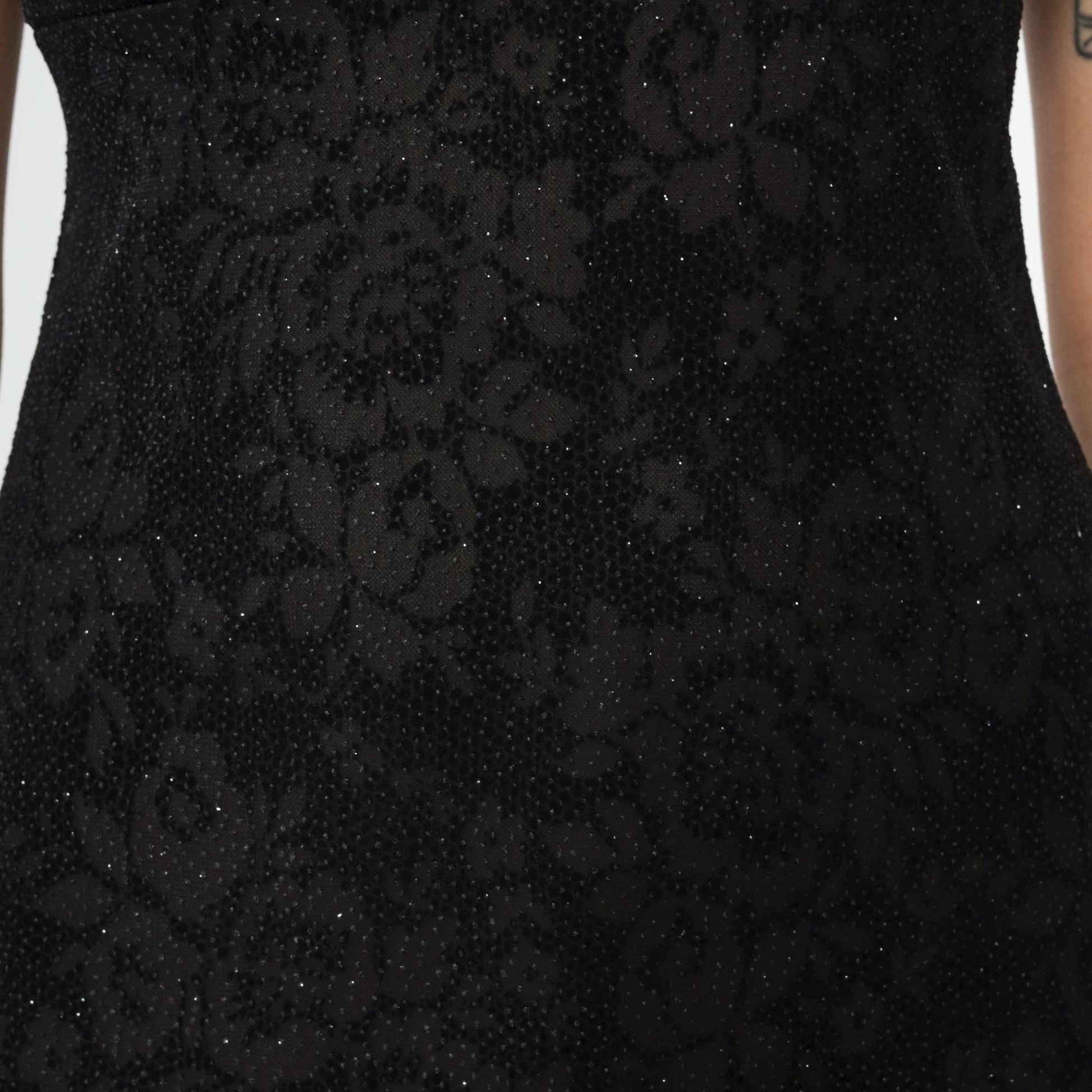 90s Y2K Black Floral Metallic Mini Dress Empire Waist V-Neck Small