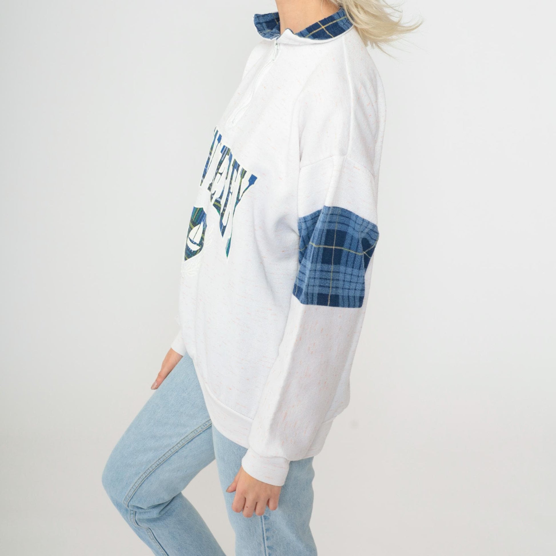 90s Monterey California Sailboat Quarter Zip Sweatshirt White Medium