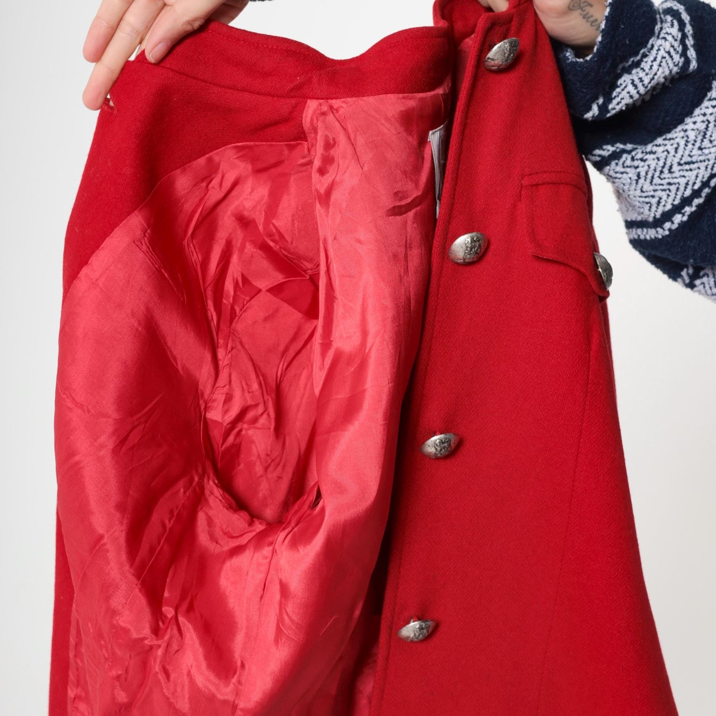 90s Red Wool Blazer Mandarin Collar Tailored Jacket Extra Small