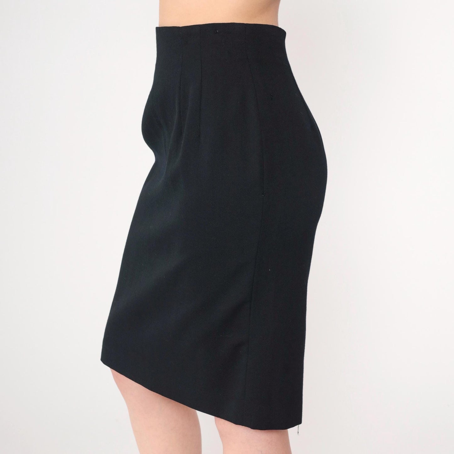 90s Black Pencil Skirt High Waisted Knee Length Small