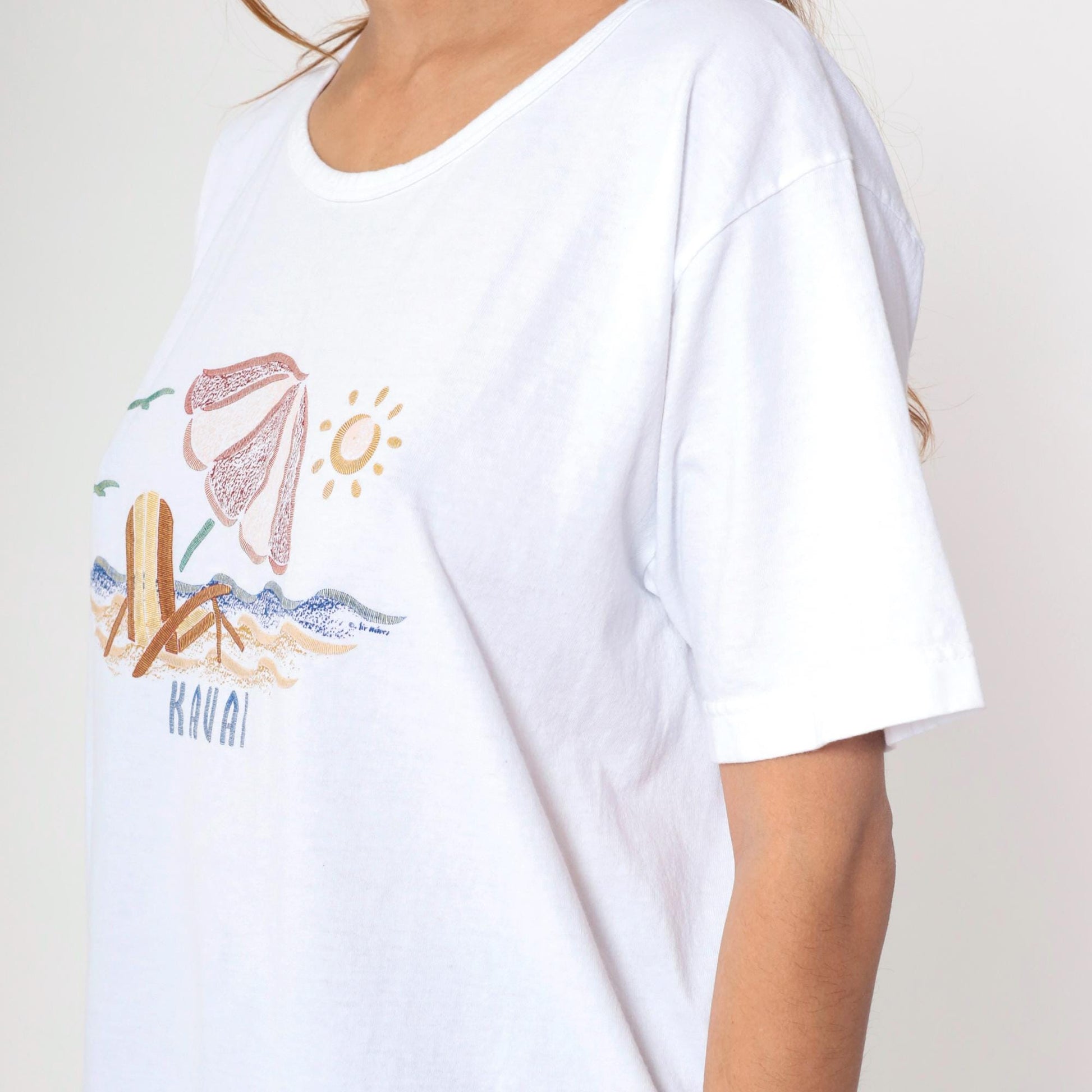Y2K Kauai Hawaii Metallic Beach Graphic T-Shirt Cotton Tee Large