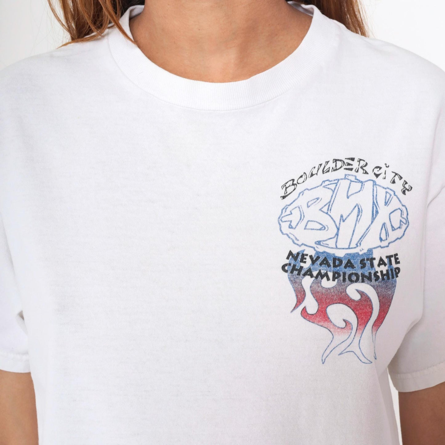 90s Boulder City BMX Nevada Championship T-Shirt White Flames Graphic Small