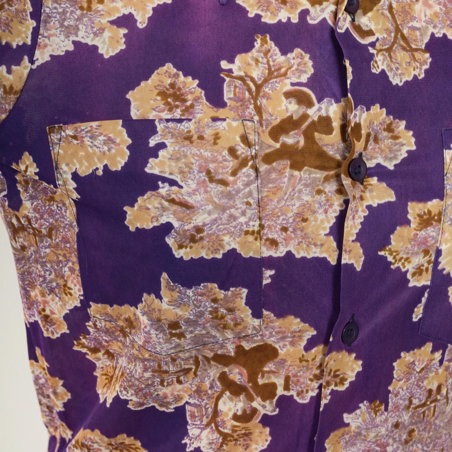 70s Purple Pastoral Lute Player Dagger Collar Shirt Long Sleeve Extra Small