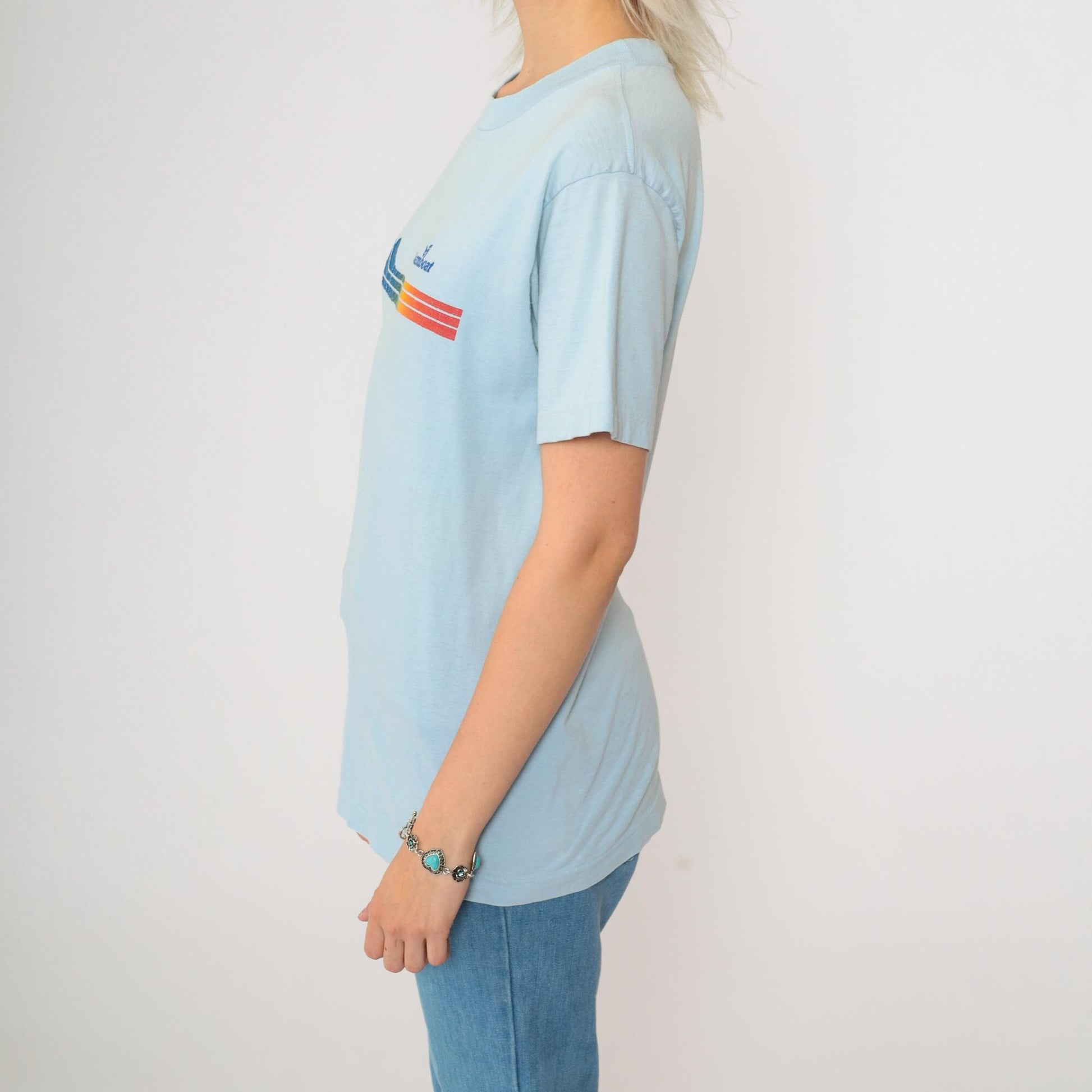 80s Steamboat Colorado Graphic T-Shirt Baby Blue Single Stitch Small