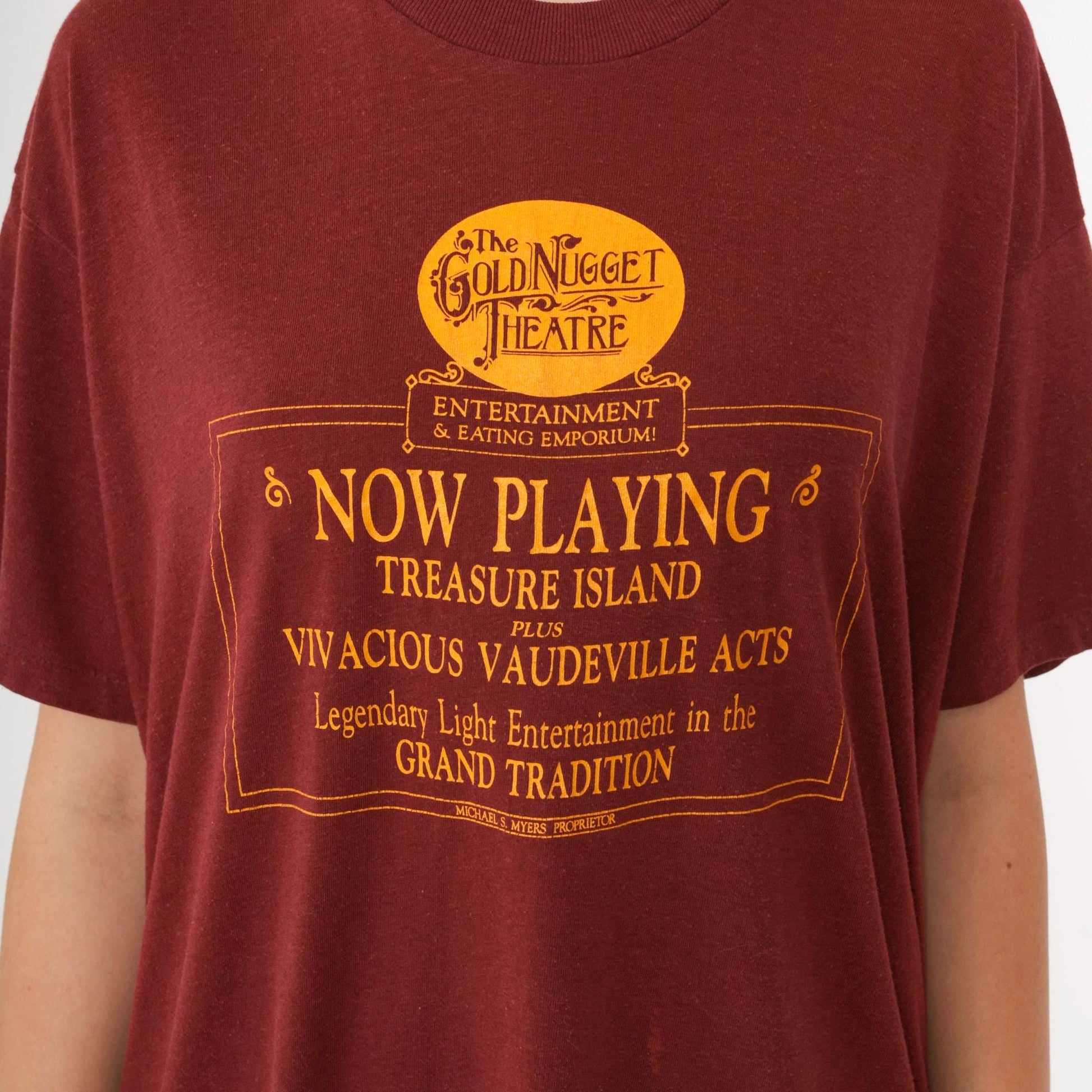 80s Gold Nugget Theatre Maroon Graphic T-Shirt Treasure Island Vaudeville Large
