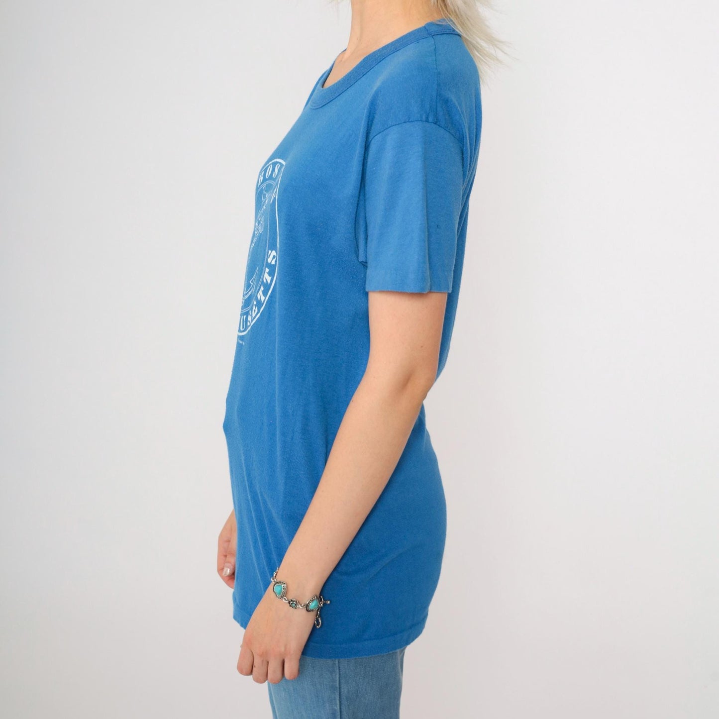 80s Boston Anchor Graphic T-Shirt Blue Single Stitch Tee Small