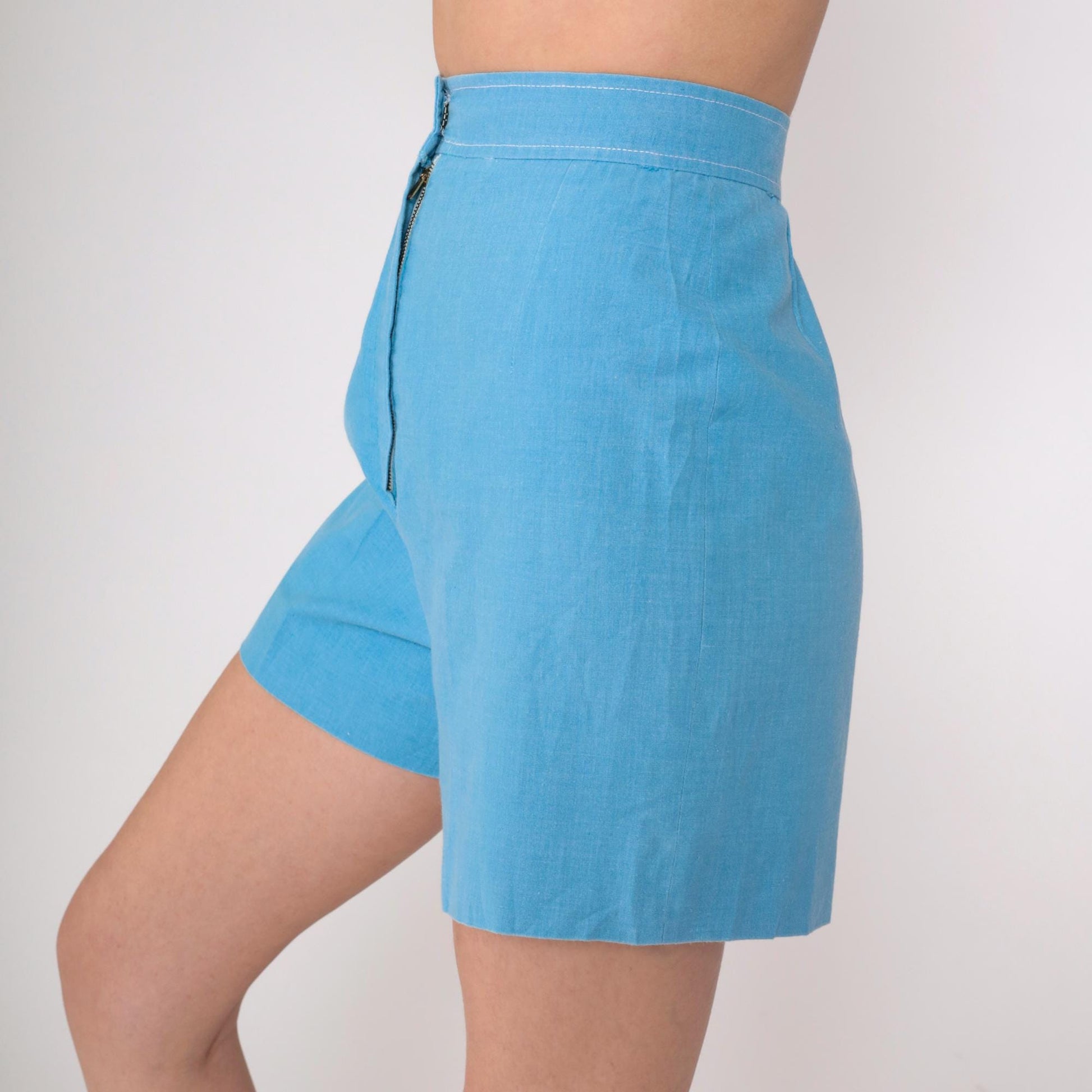 70s High-Waisted Shorts Blue Cotton Blend Hotpants Extra Small XS