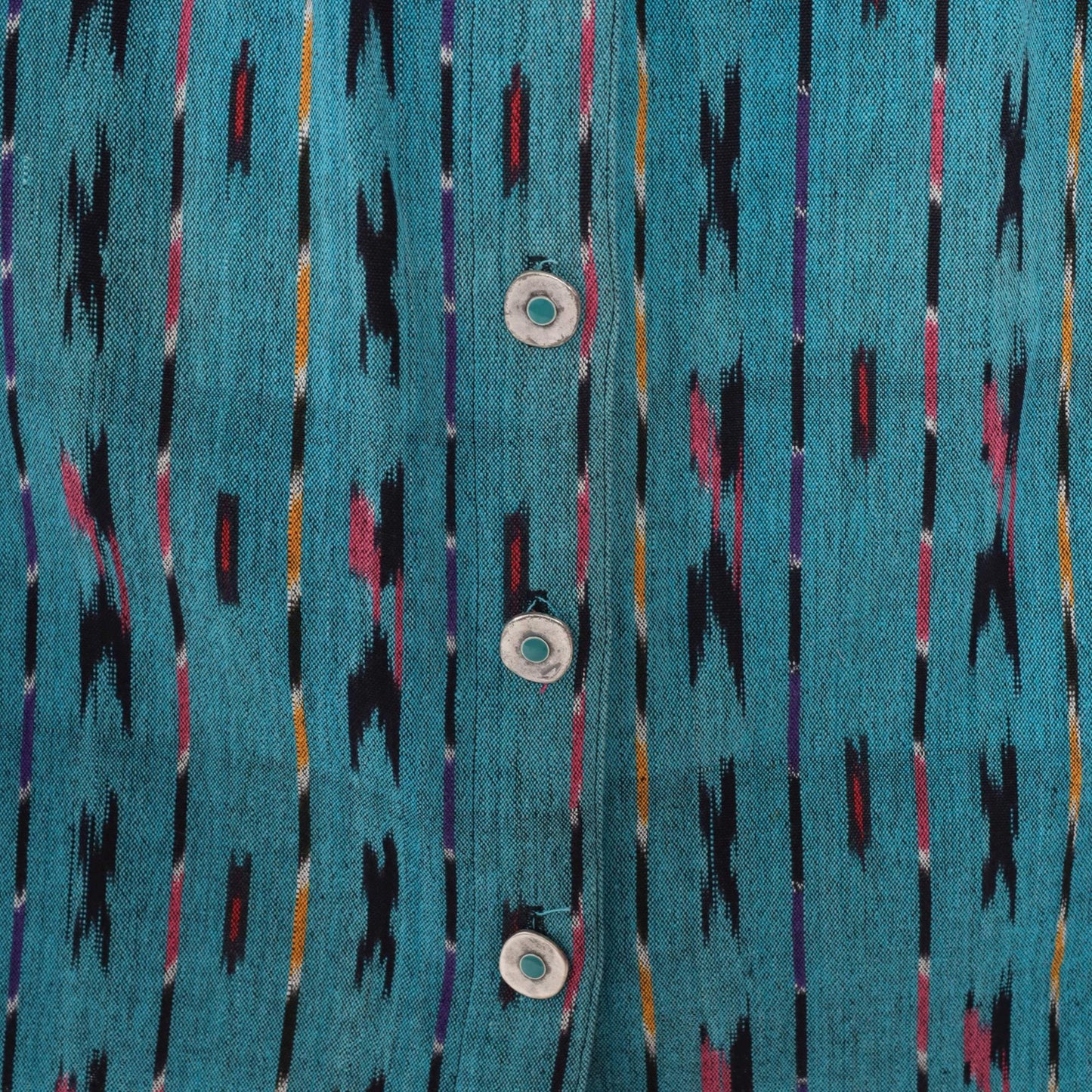 90s Teal Ikat Midi Skirt Button Front High Waist Southwestern Extra Small