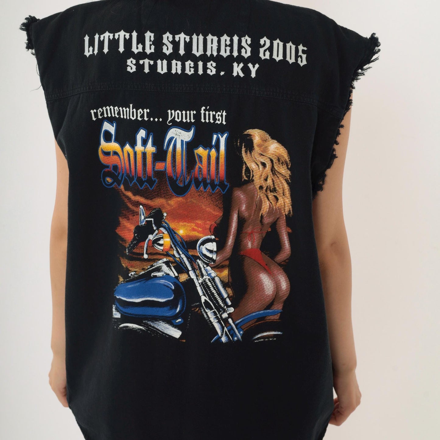 00s Little Sturgis Kentucky Sleeveless Button-Up Biker Shirt Black Large