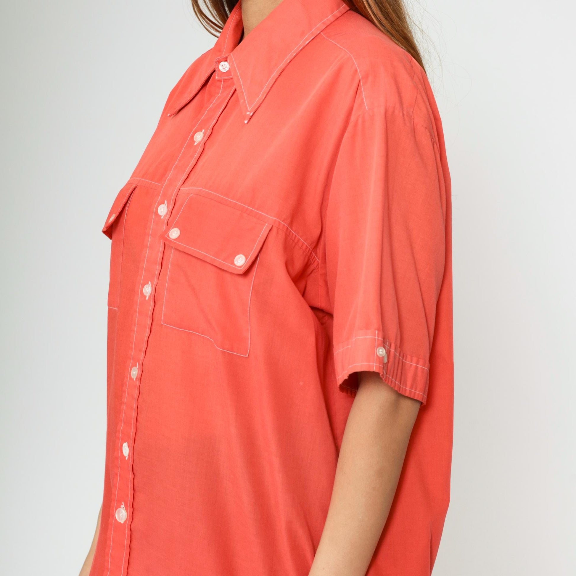 70s Marlboro Western Shirt Orange Button Down Dagger Collar Large