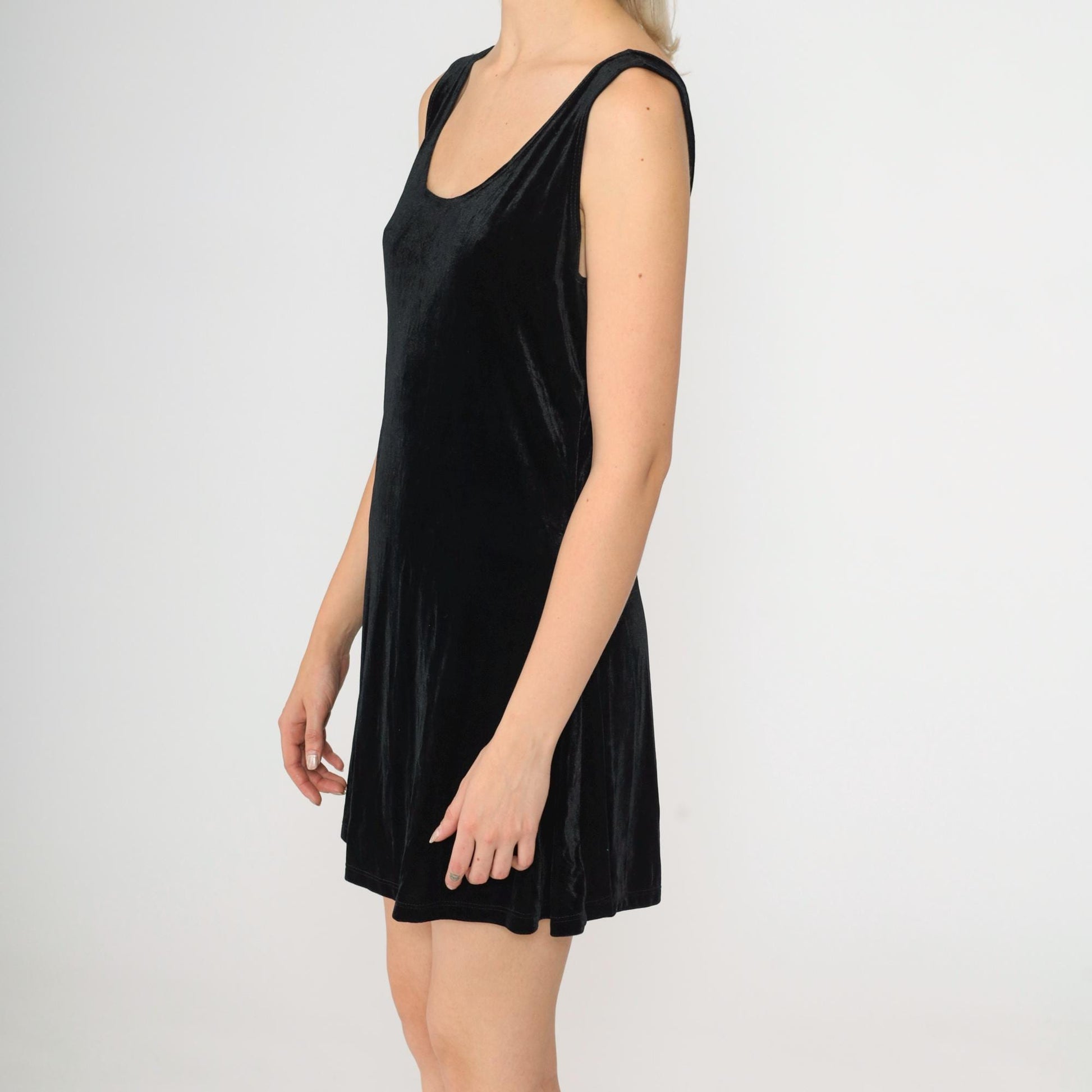 90s Charlotte Russe Black Velvet Mini Dress Scoop Neck Sleeveless Medium