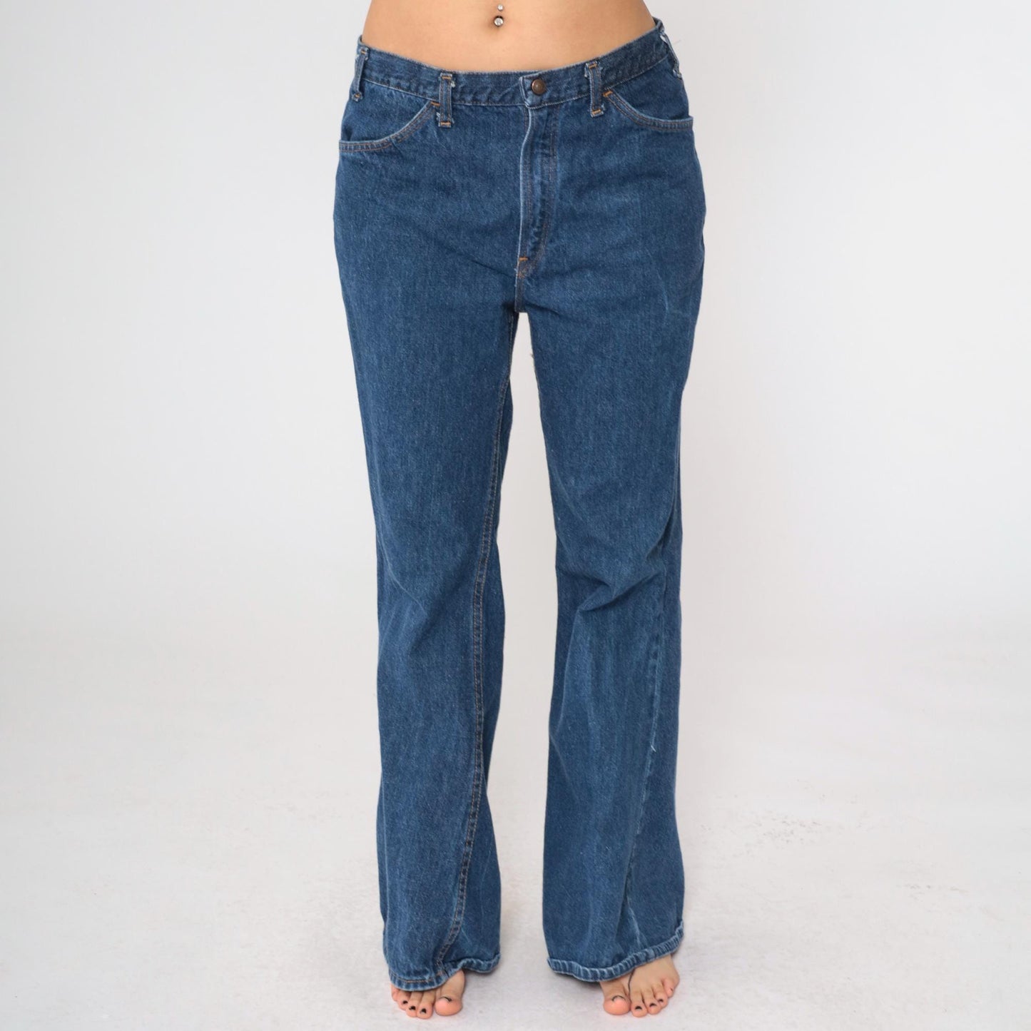 80s Dark Blue Denim High-Rise Boot Cut Jeans Medium 33