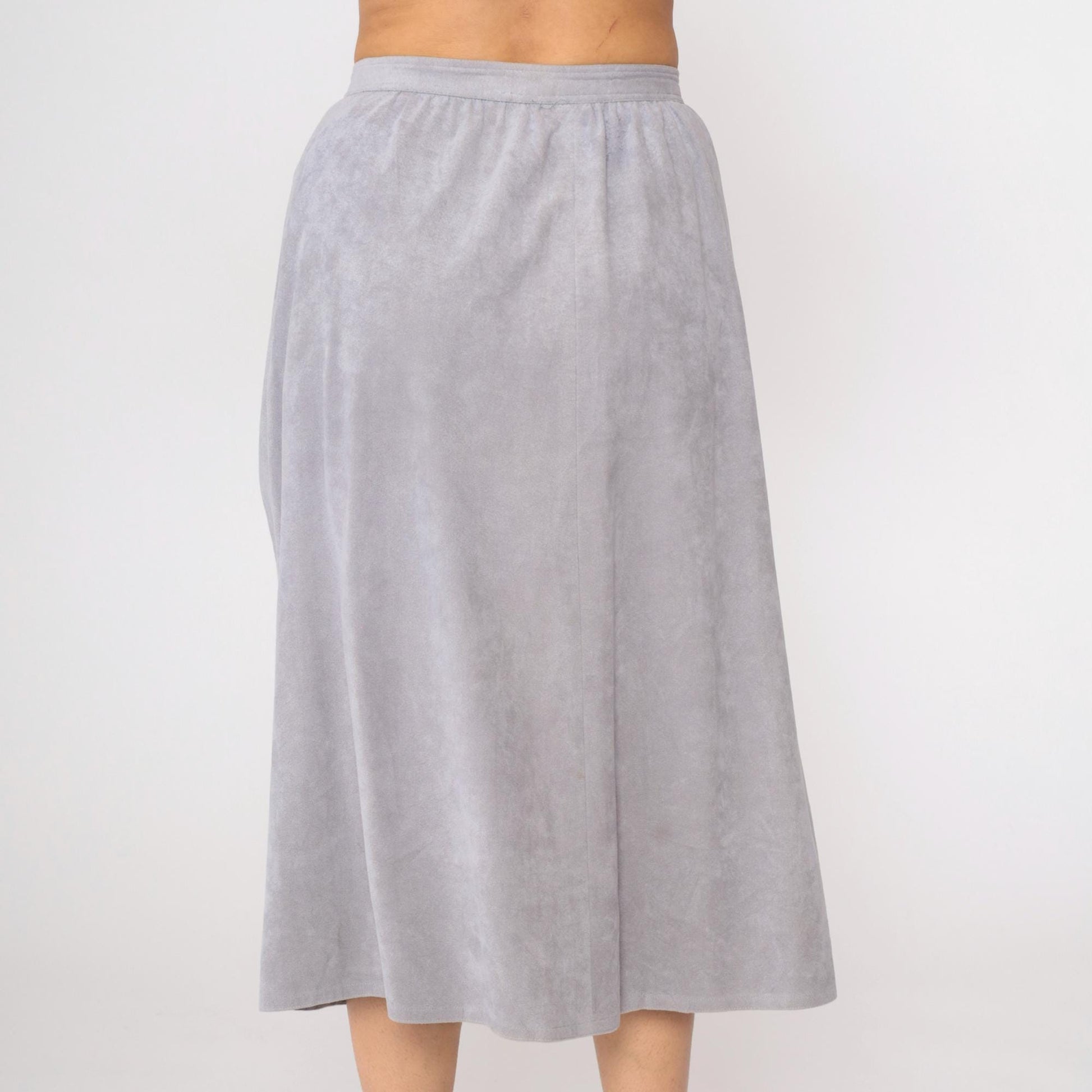 80s Grey Faux Suede Midi Pencil Skirt High Waist Small