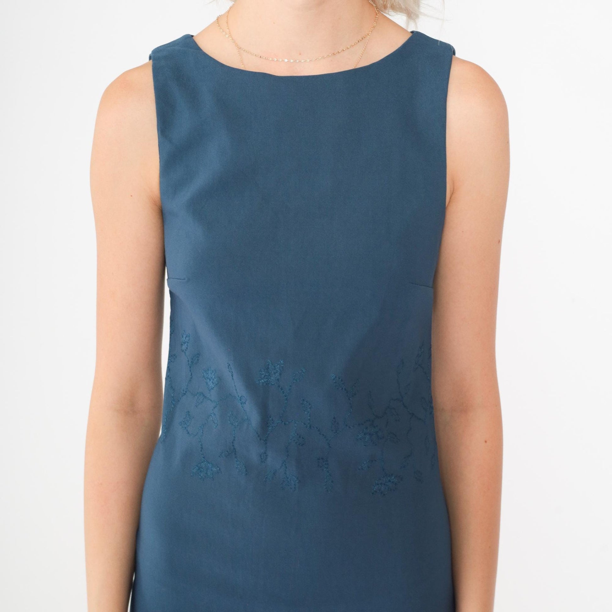 90s Blue Floral Embroidered Sheath Mini Dress Sleeveless Extra Small