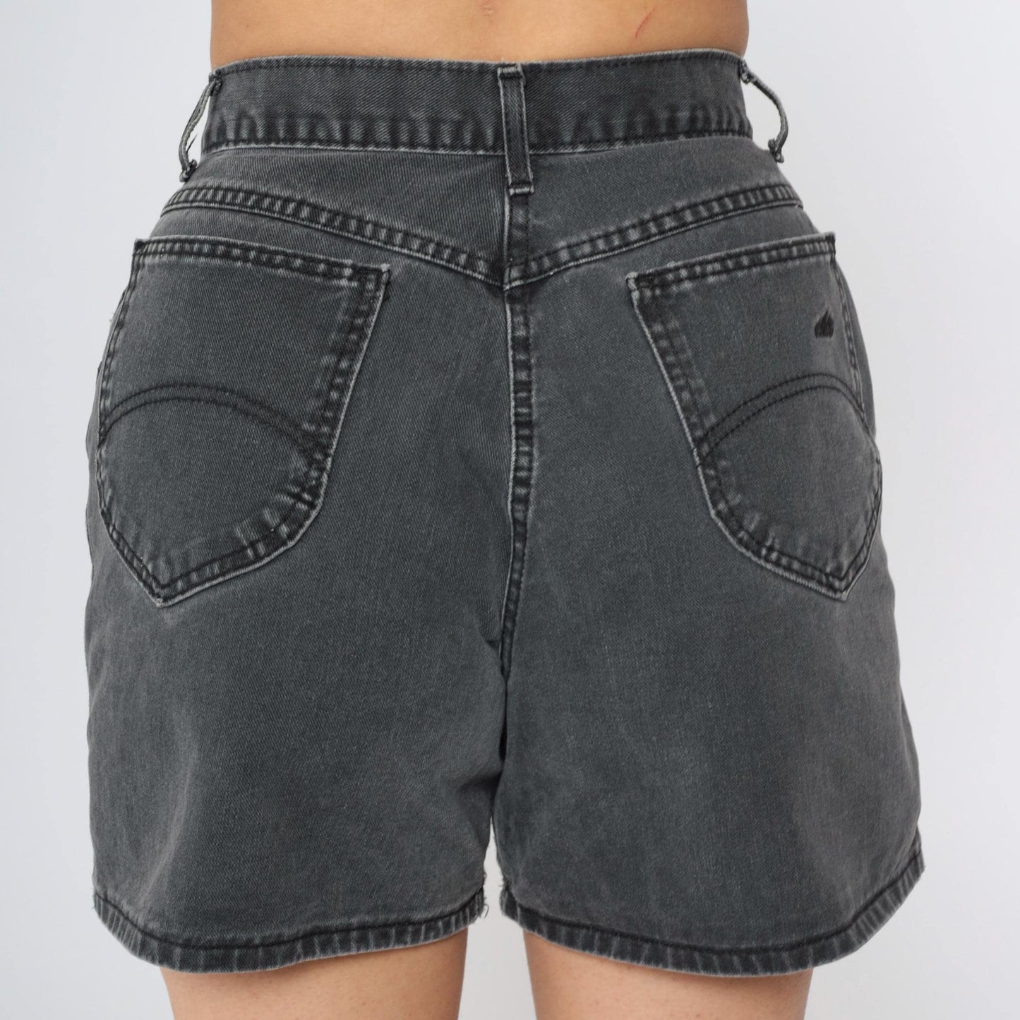 90s Black Denim Shorts High Rise Button Fly Faded Jean Shorts Small S