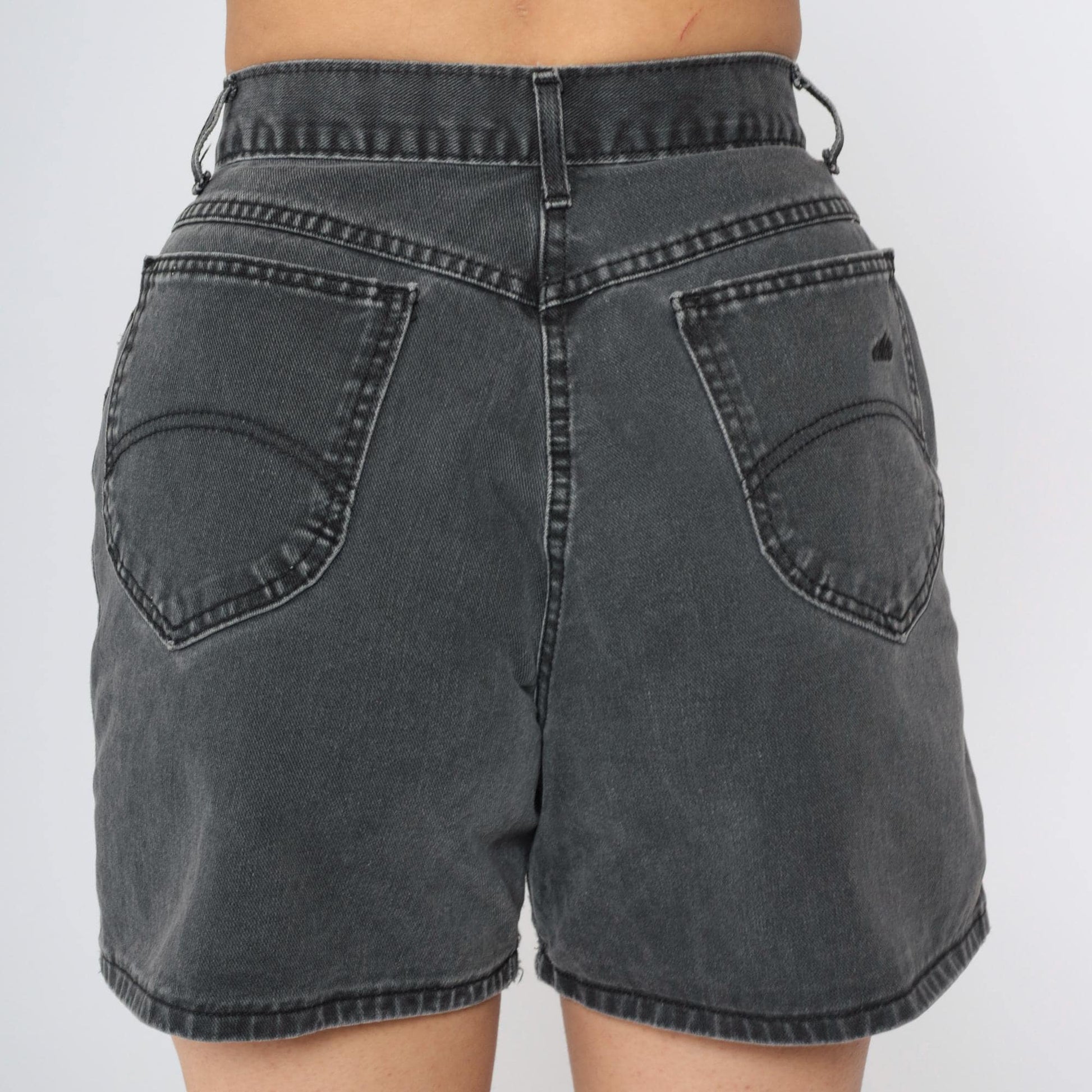 90s Black Denim Shorts High Rise Button Fly Faded Jean Shorts Small S