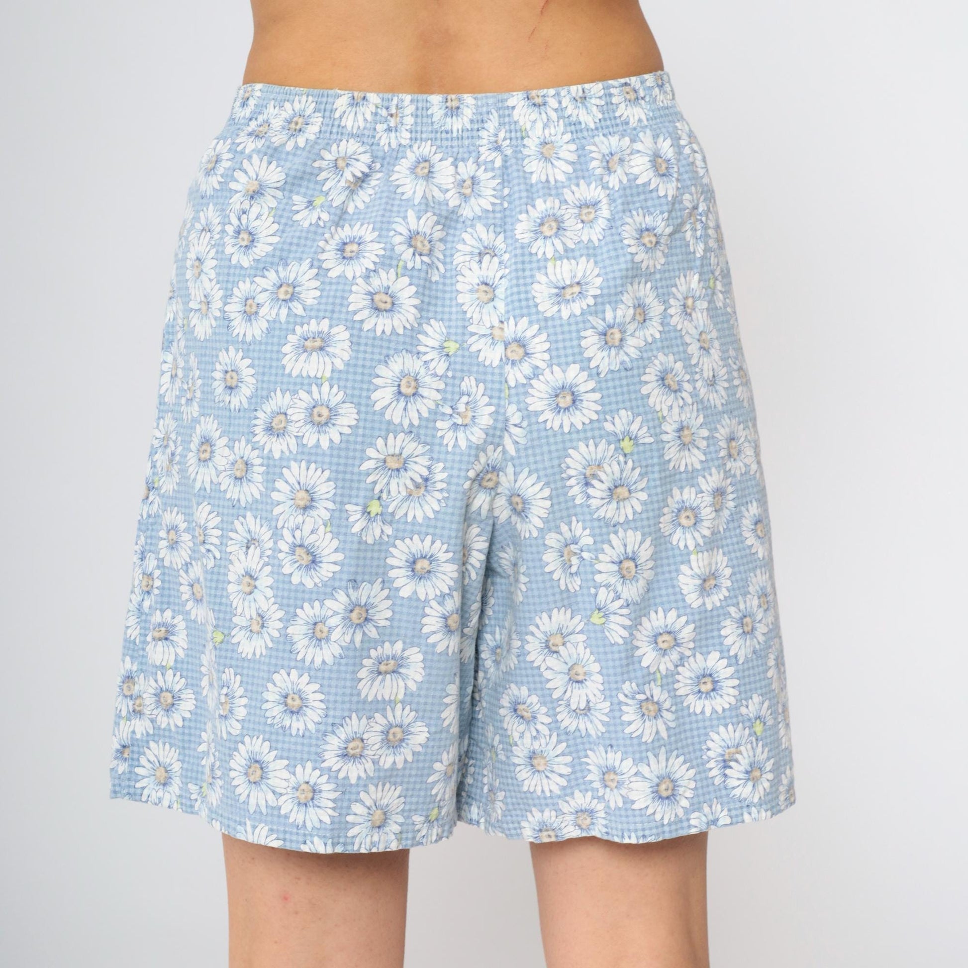 90s Paquette Byer California Floral Gingham Skort Baby Blue High Waist Mini Medium