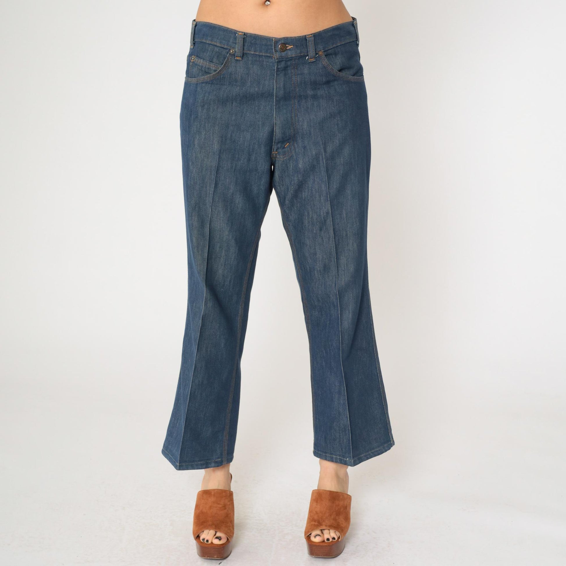 80s Levi's Dark Indigo Flared Bell Bottom Jeans High Rise Men's Medium