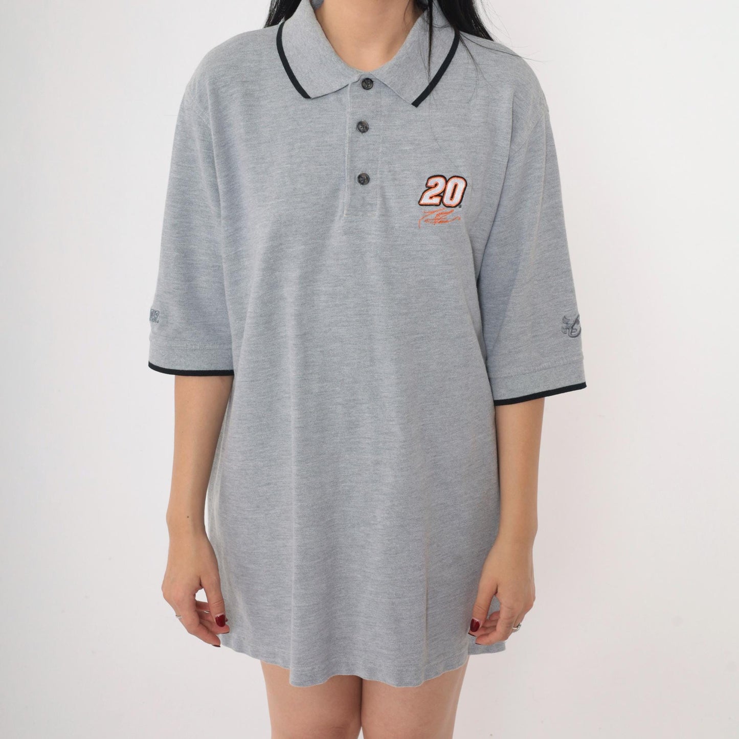 Chase Authentics Tony Stewart #20 NASCAR Polo Shirt Grey Medium