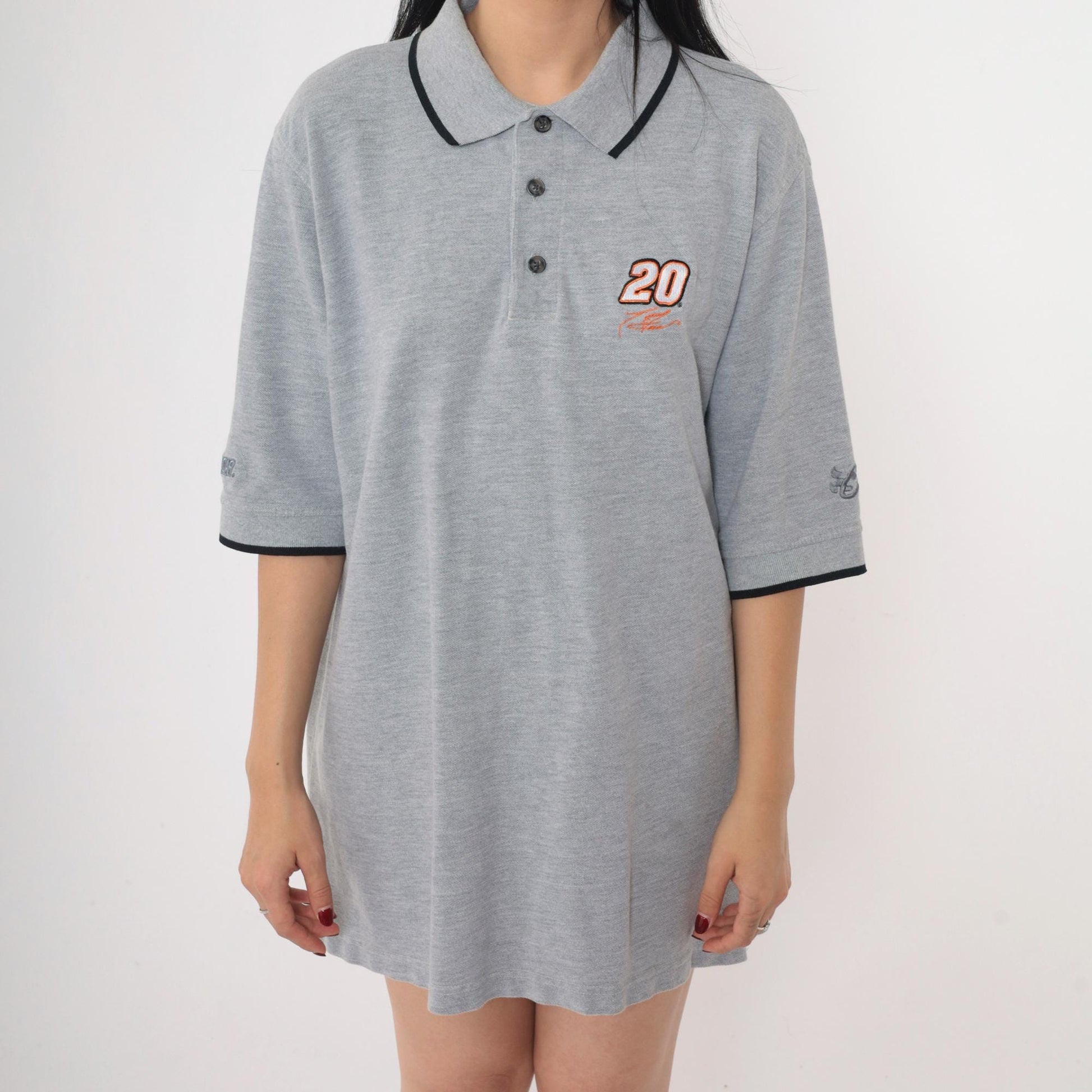 Chase Authentics Tony Stewart #20 NASCAR Polo Shirt Grey Medium