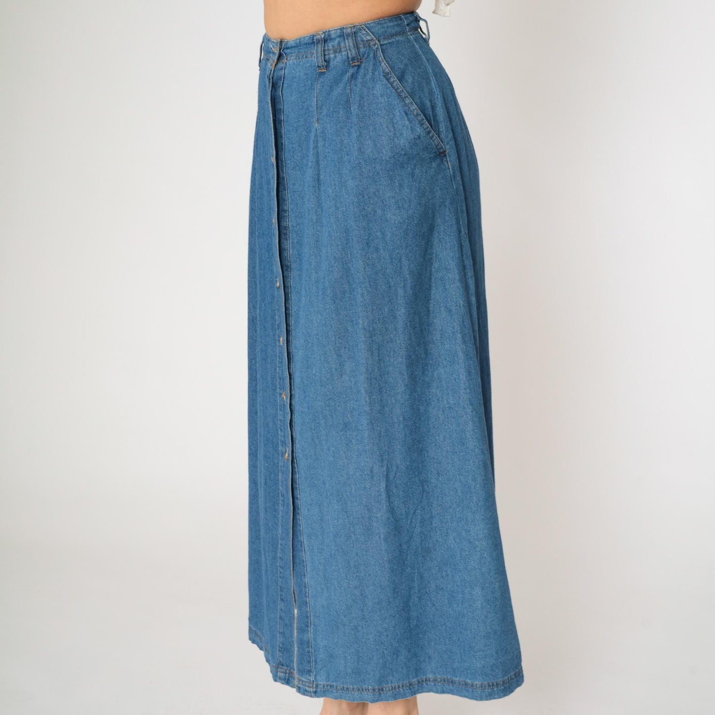 90s Marisa Canvas Denim Maxi Skirt Button Front High Waist Blue Small 6