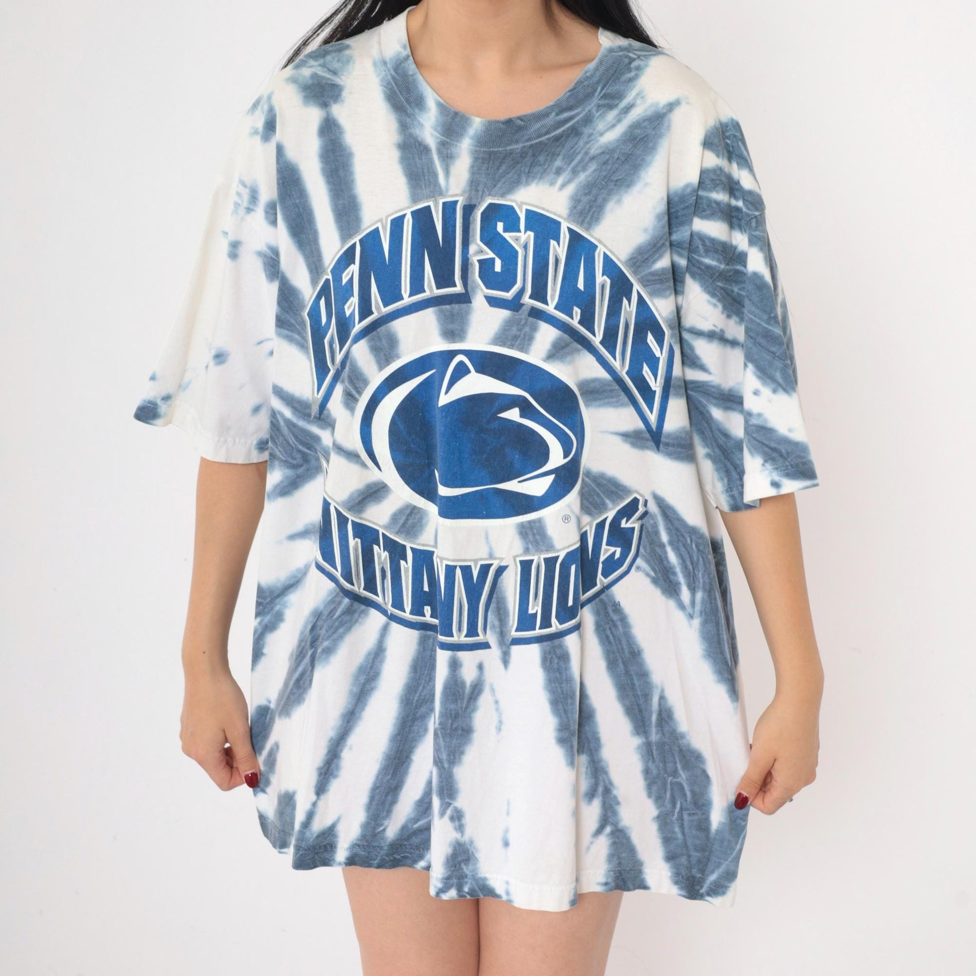 90s Penn State Nittany Lions Tie Dye T-Shirt Blue White Graphic Tee Extra Large XL