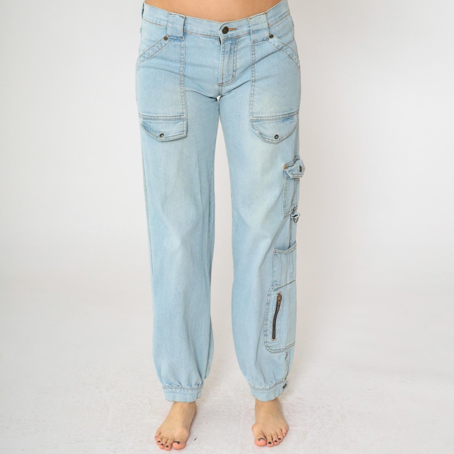 00s XOXO Cargo Jeans Light Blue Low Rise Straight Leg Small 5/6