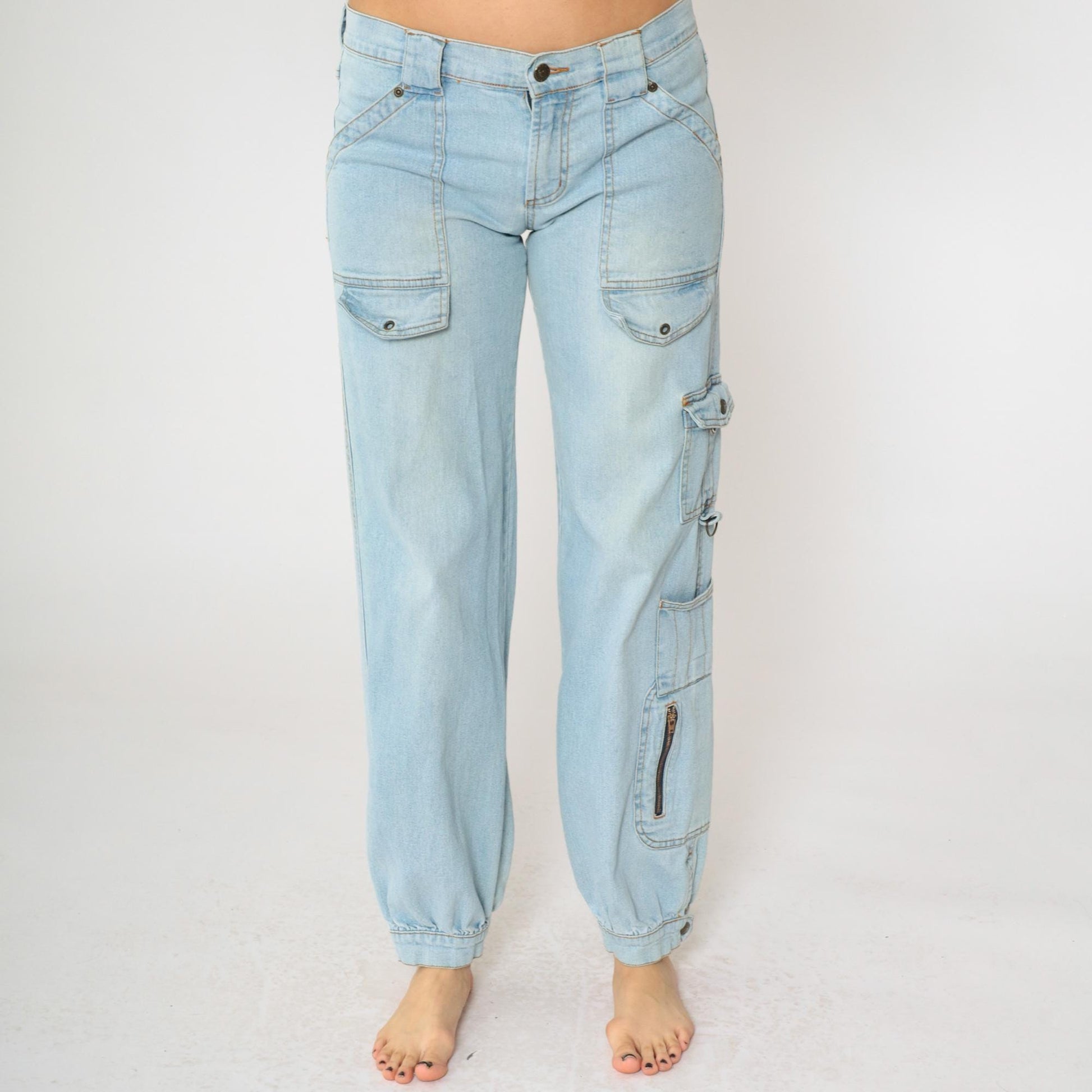 00s XOXO Cargo Jeans Light Blue Low Rise Straight Leg Small 5/6