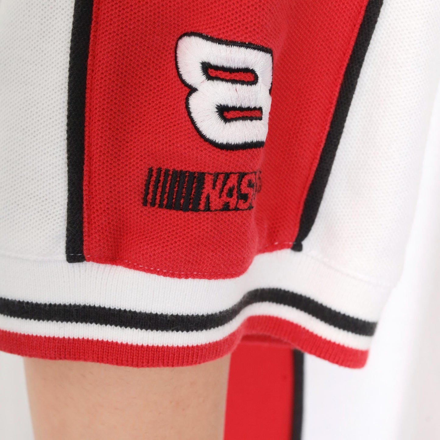 Y2K Budweiser Dale Earnhardt Jr NASCAR Polo Shirt White Red Striped XL