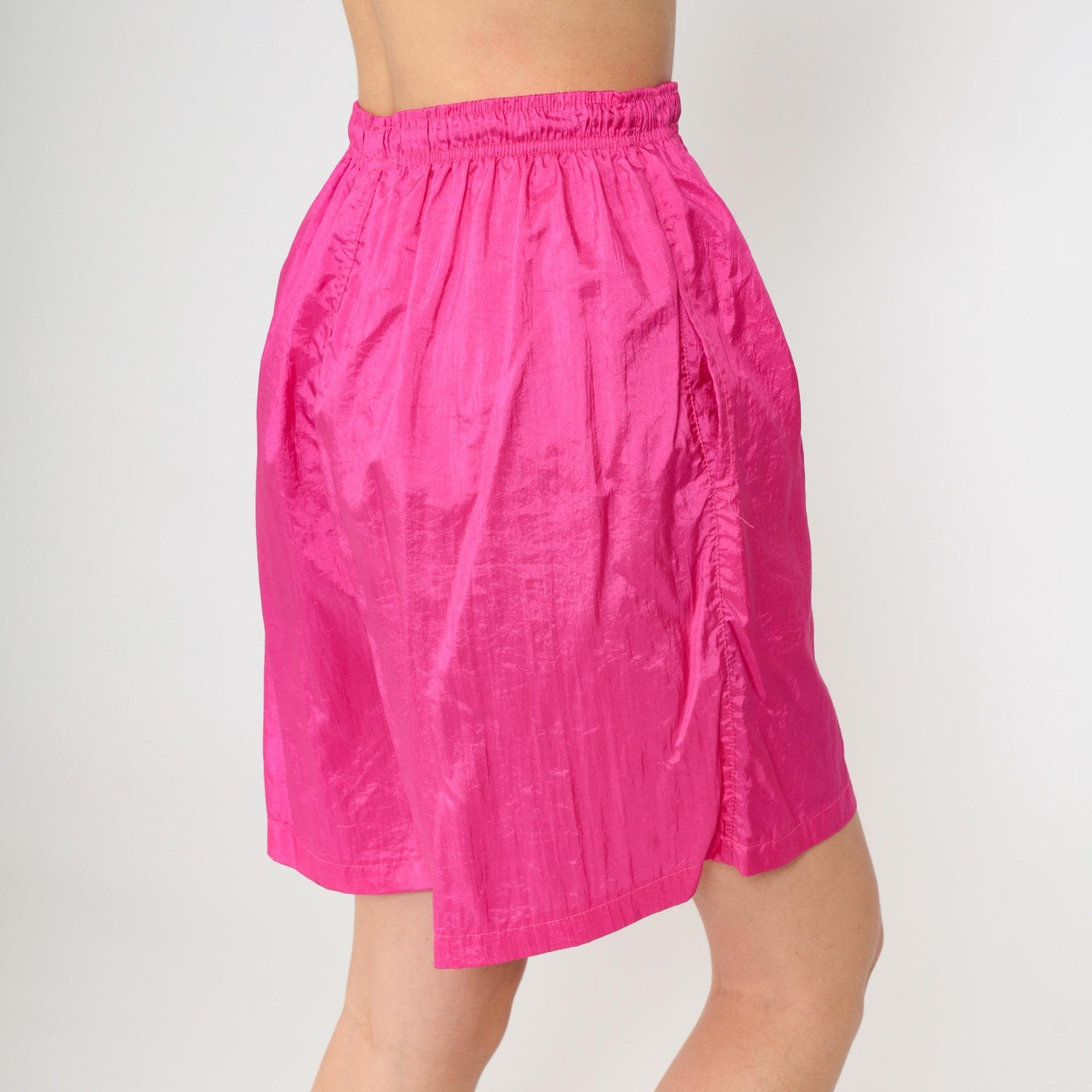 90s Hot Pink Nylon Athletic Shorts Drawstring Unlined Medium M