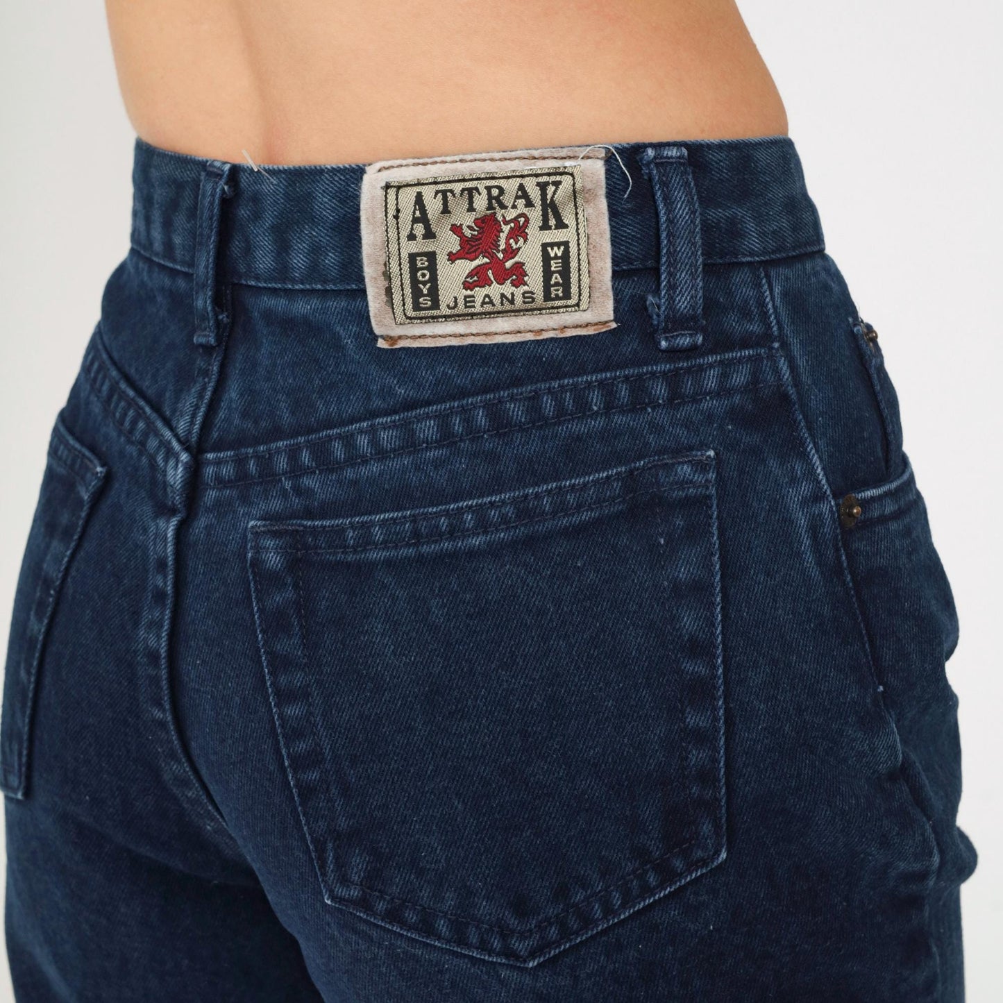 90s Dark Blue Denim Cut-Off Shorts High Waisted Bermuda Frayed Hem Extra Small