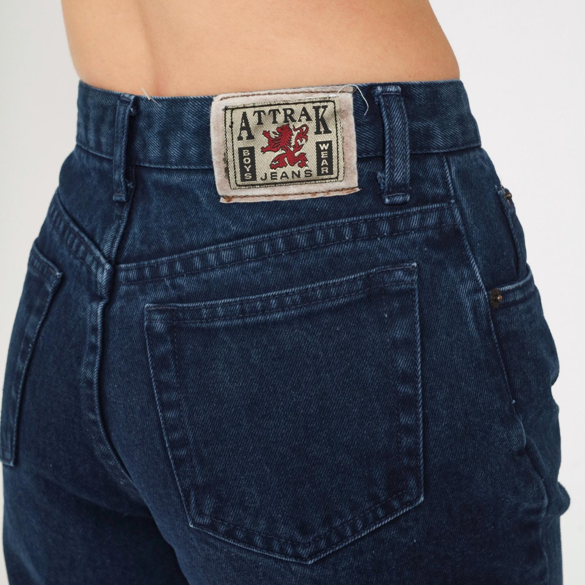 90s Dark Blue Denim Cut-Off Shorts High Waisted Bermuda Frayed Hem Extra Small