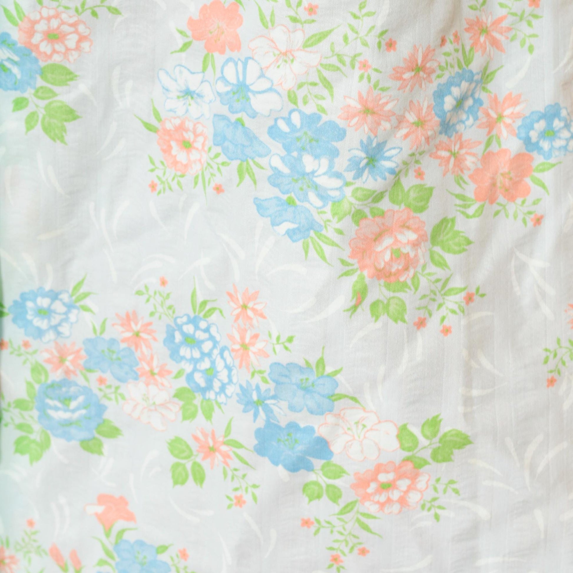70s Floral Midi Lounge Dress Button-Up Short Sleeve Blue Peach Print Medium M