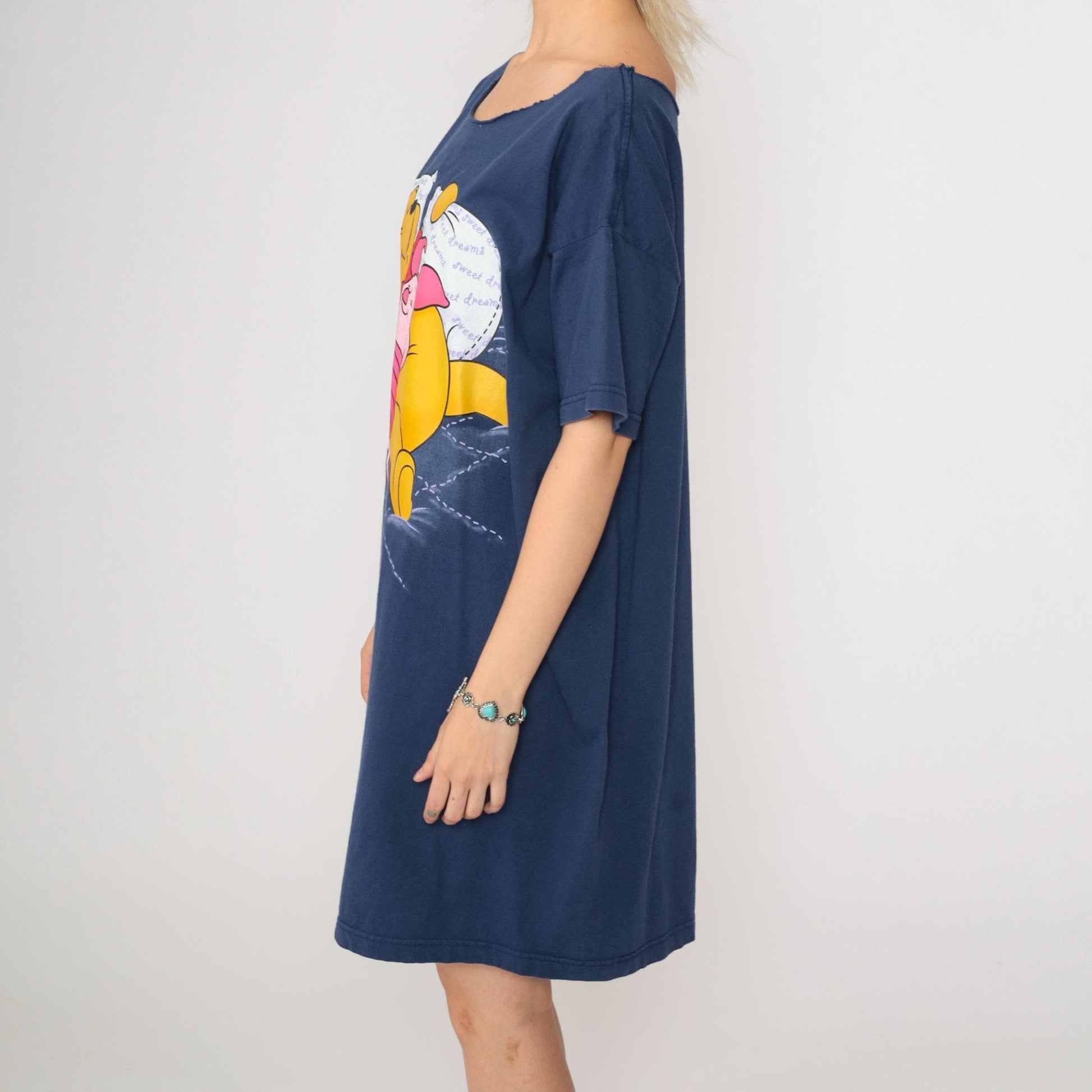 90s Winnie The Pooh Piglet Pajama Dress Disney Mini Navy Blue XXL Plus Size