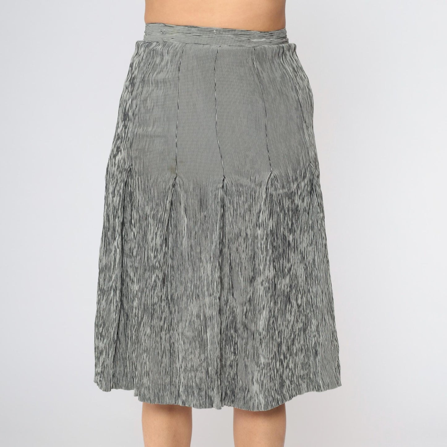 90s Anne Klein Black White Gingham Pleated Skirt High Waist Small