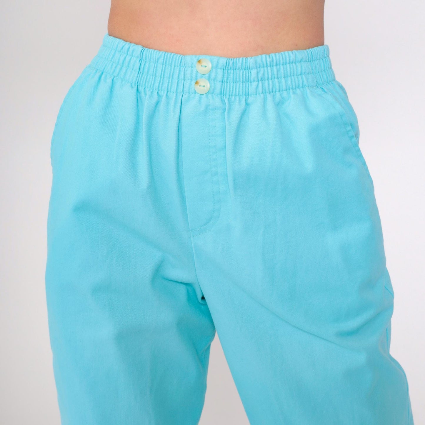 80s Bobbie Brooks Blue Tapered Pull-On Trousers Elastic Waist Petite Small
