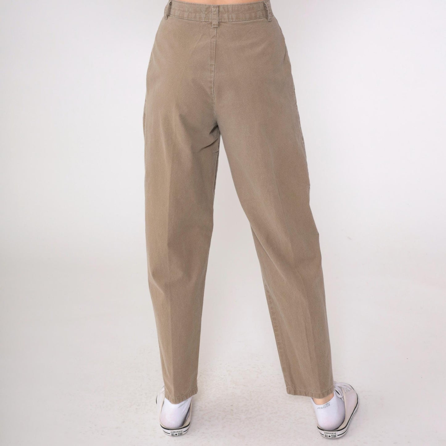 90s Cherokee Brown Cotton High-Waisted Pleated Trousers Small