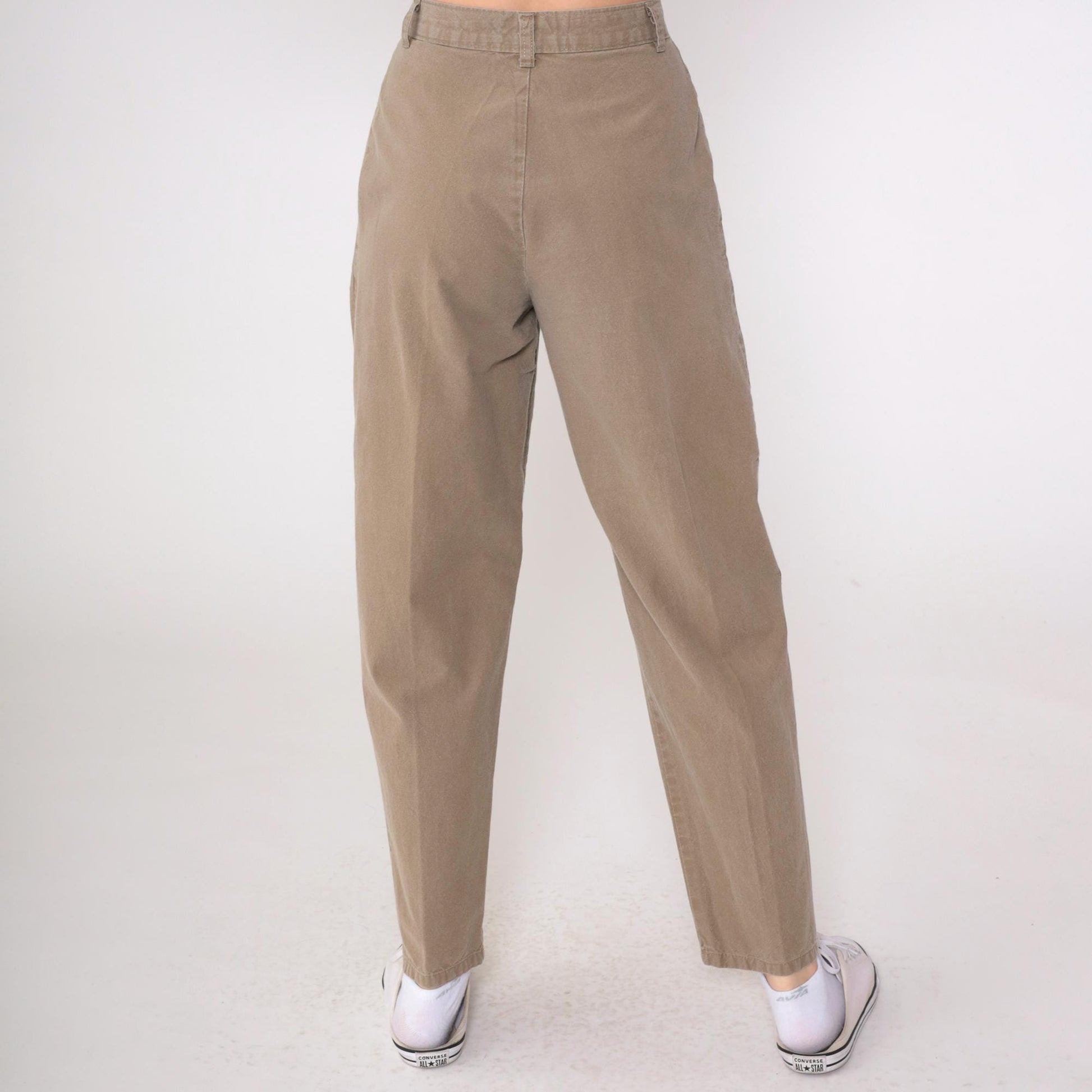 90s Cherokee Brown Cotton High-Waisted Pleated Trousers Small