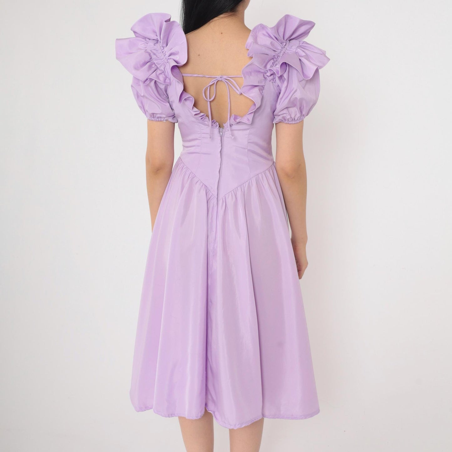 80s Lavender Puff Sleeve Ball Gown Sweetheart Neckline Basque Waist Small