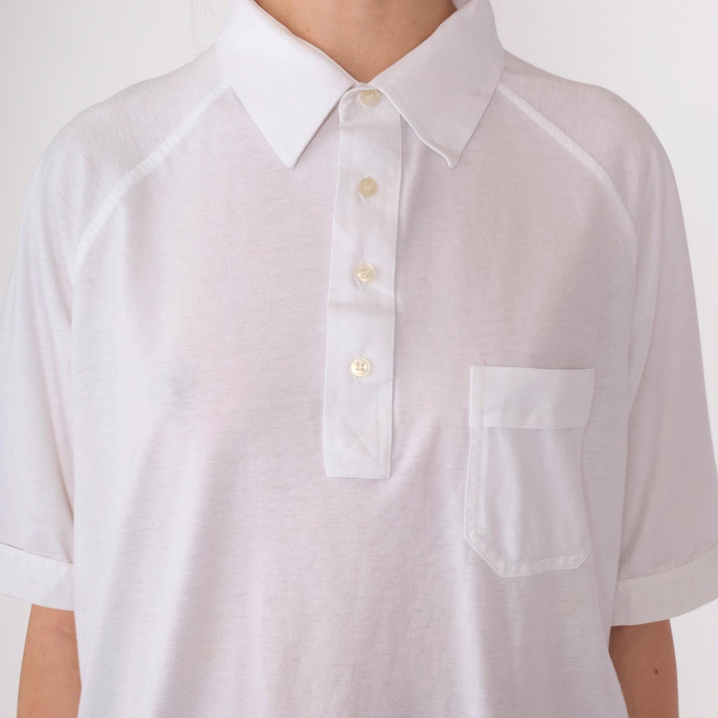 80s Tournament White Polo Shirt Raglan Sleeve Collared Large