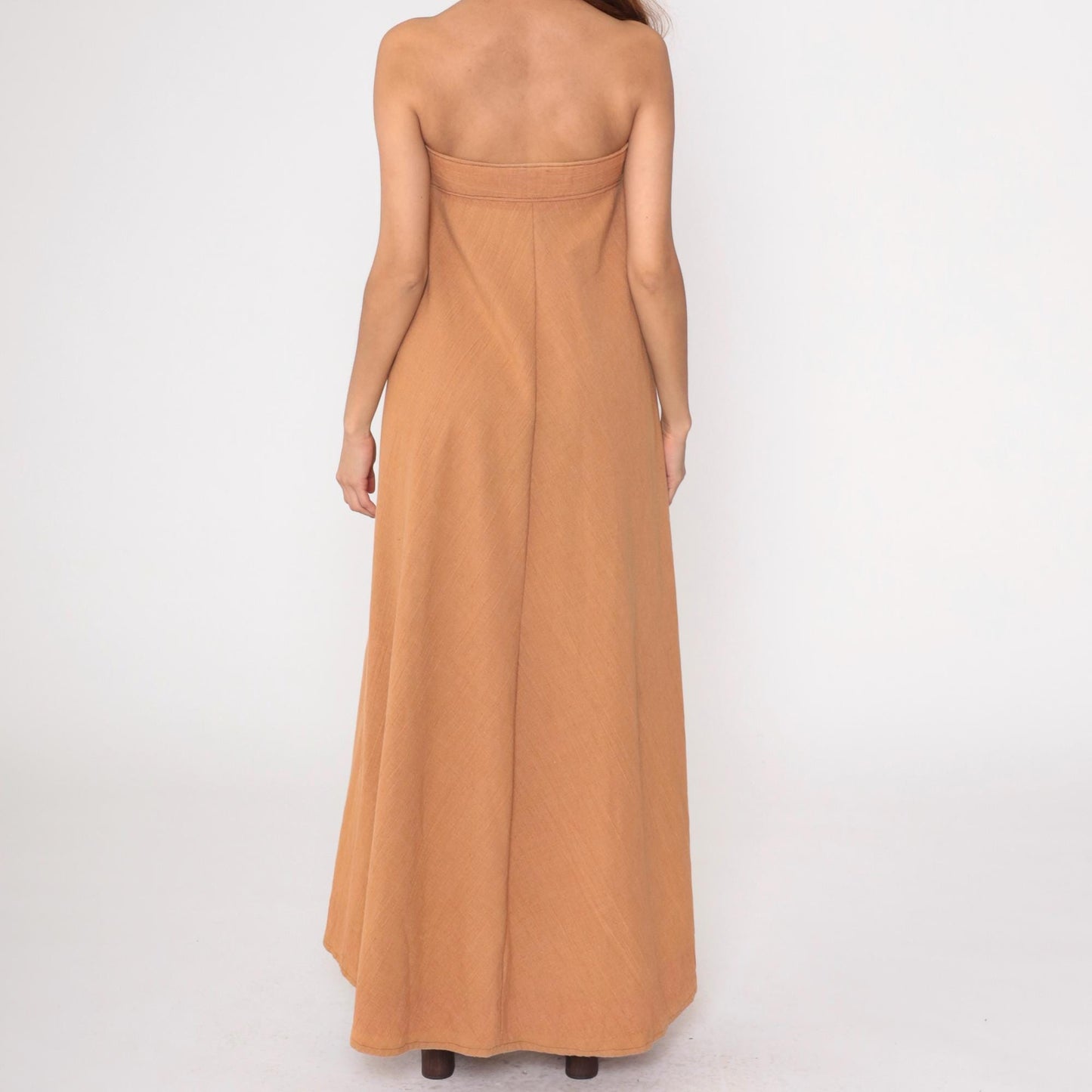 70s Brown Strapless Maxi Dress Lace Up Corset Front Small