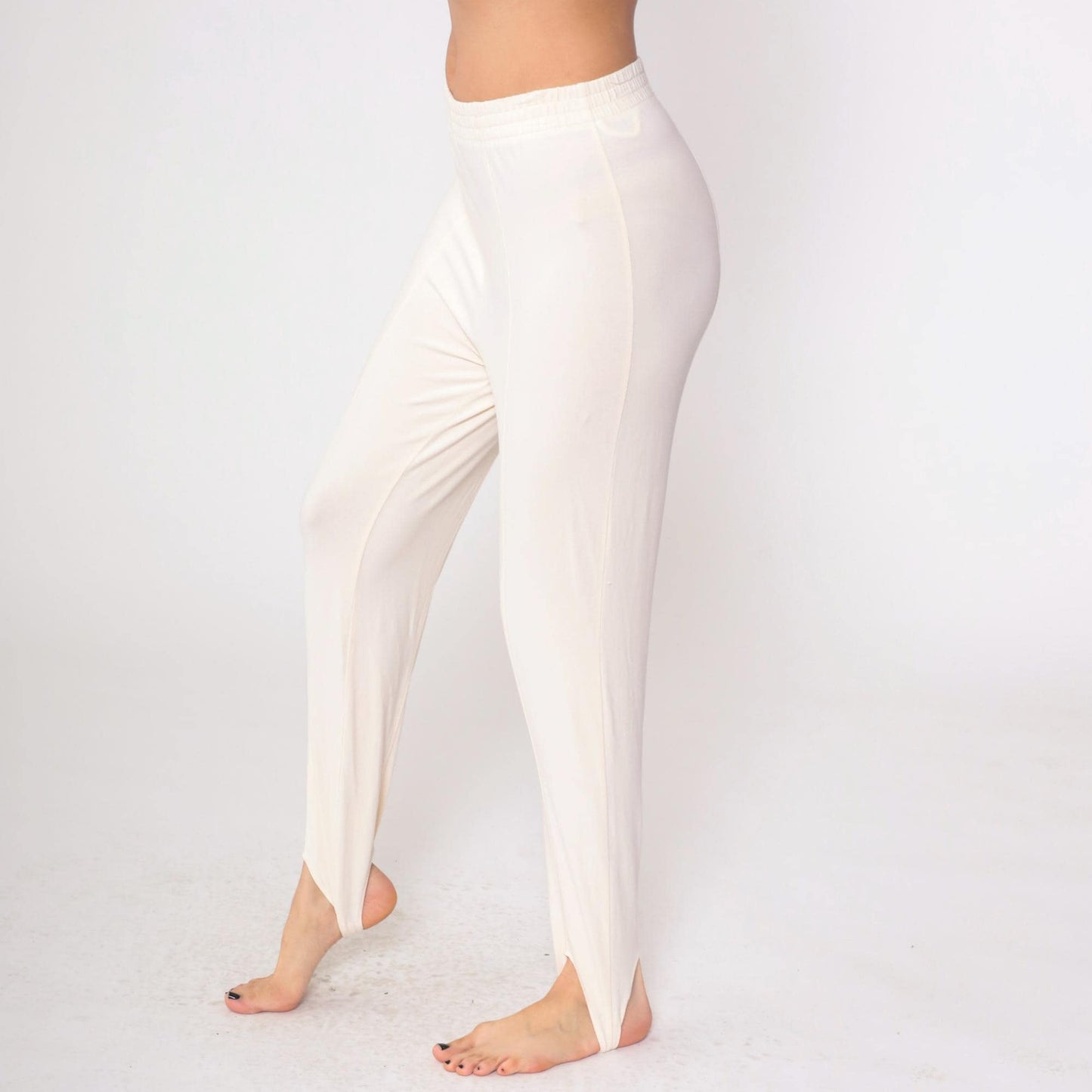 90s Cream Stirrup Pants Tapered High Waist Cotton Petite Medium