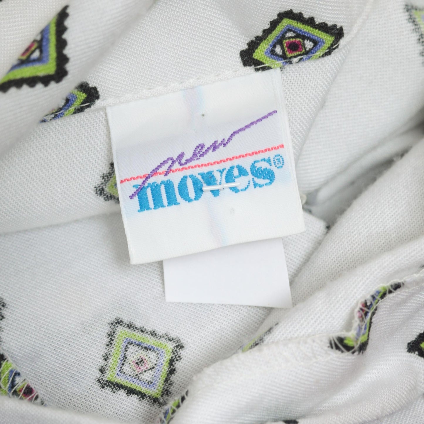 90s New Moves Geometric Button Up Shirt White Purple Attached Vest Medium