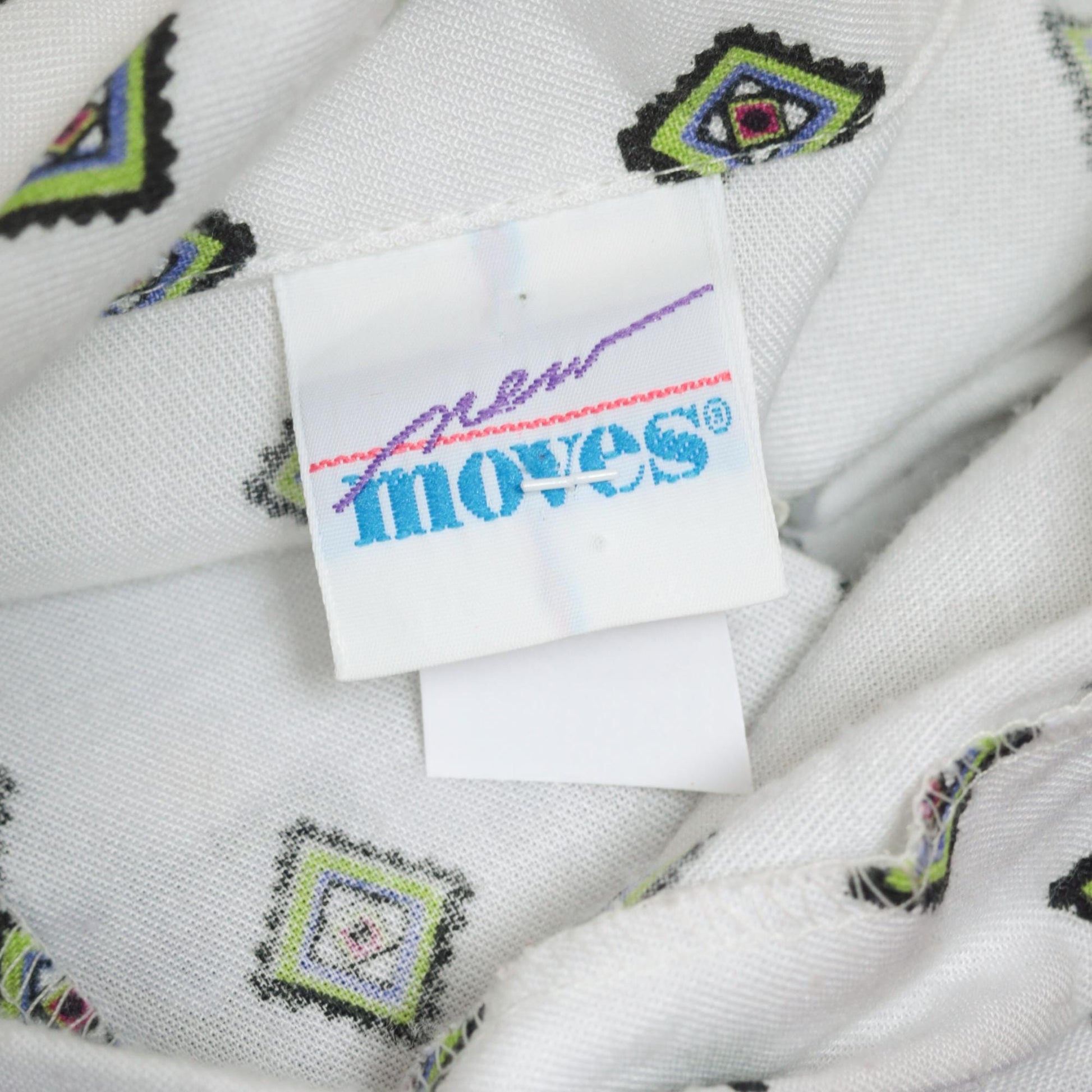 90s New Moves Geometric Button Up Shirt White Purple Attached Vest Medium