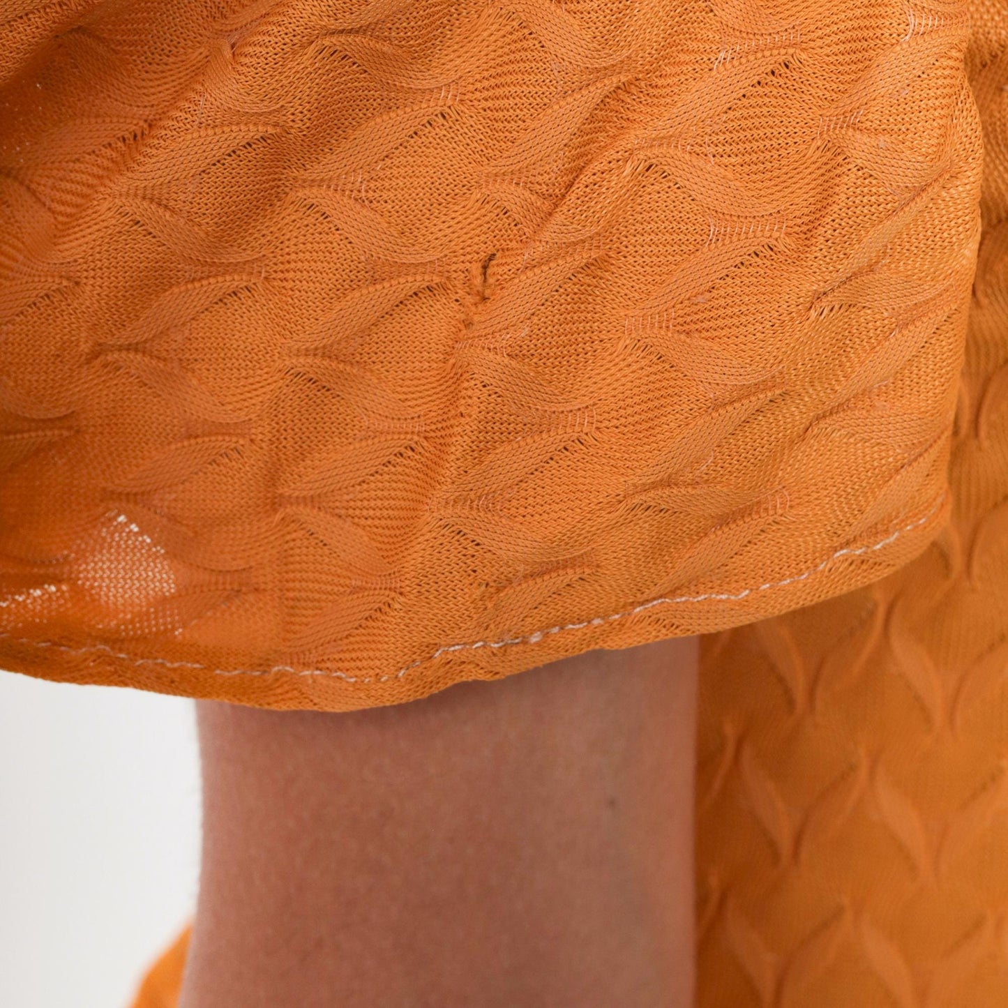 1960s Marigold Orange Mini Dress Puff Sleeves Ruffled Collar Textured Knit Small Medium