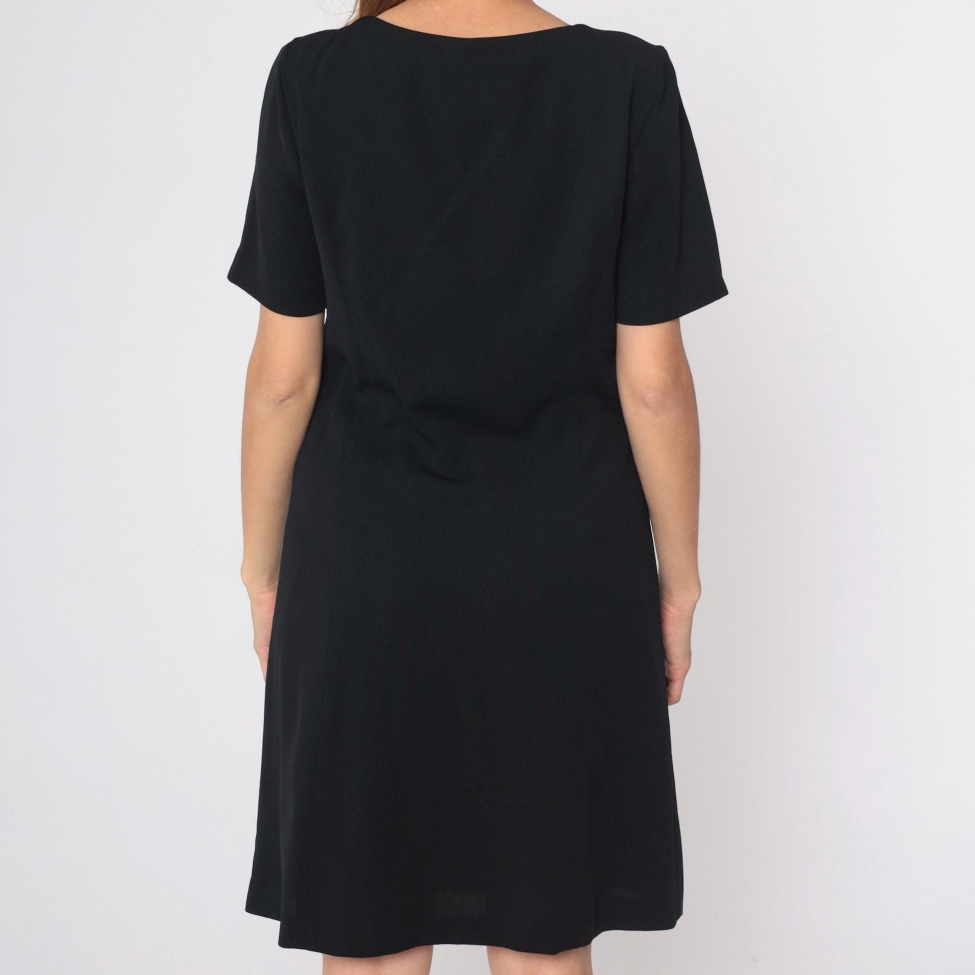 90s Carole Little Black Zip Mini Dress Shift Cut Pockets Medium