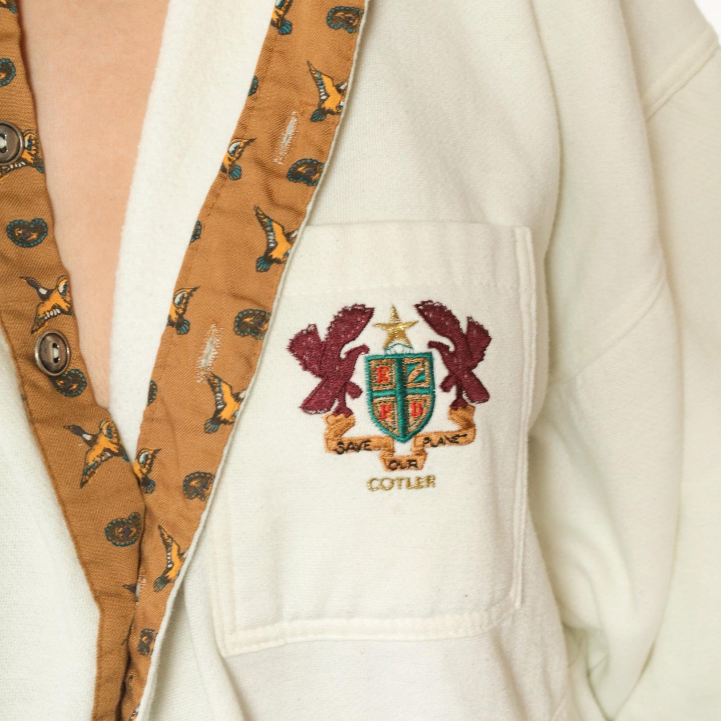 90s Cotler Collared Sweatshirt Embroidered Crest Cream Polo Extra Large XXL