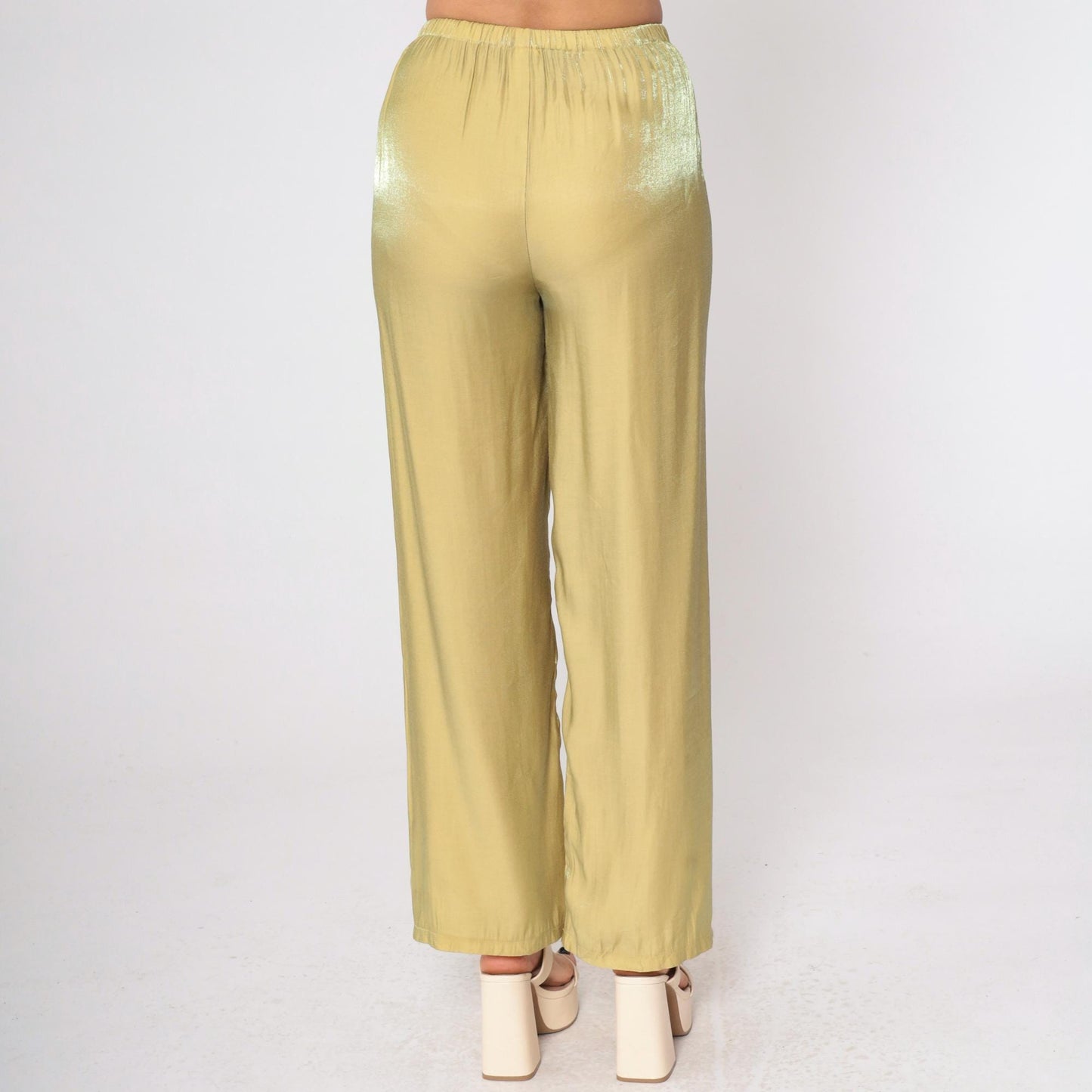 90s Iridescent Gold Metallic Straight Leg Trousers High Waist Small XS