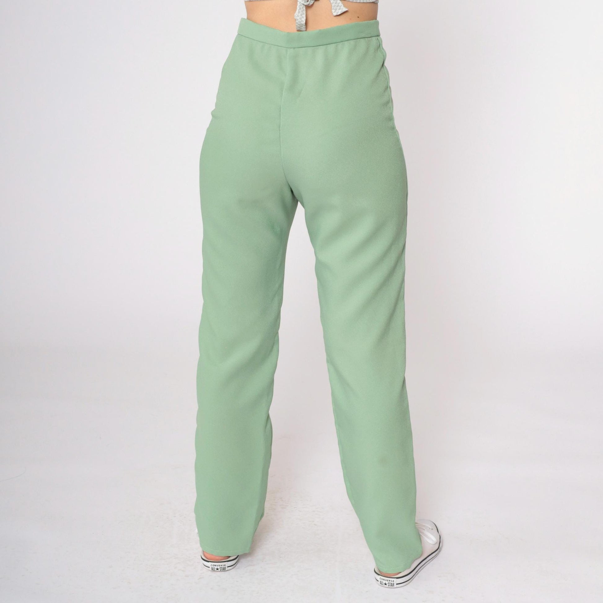 70s High-Rise Straight Leg Trousers Sage Green Extra Small