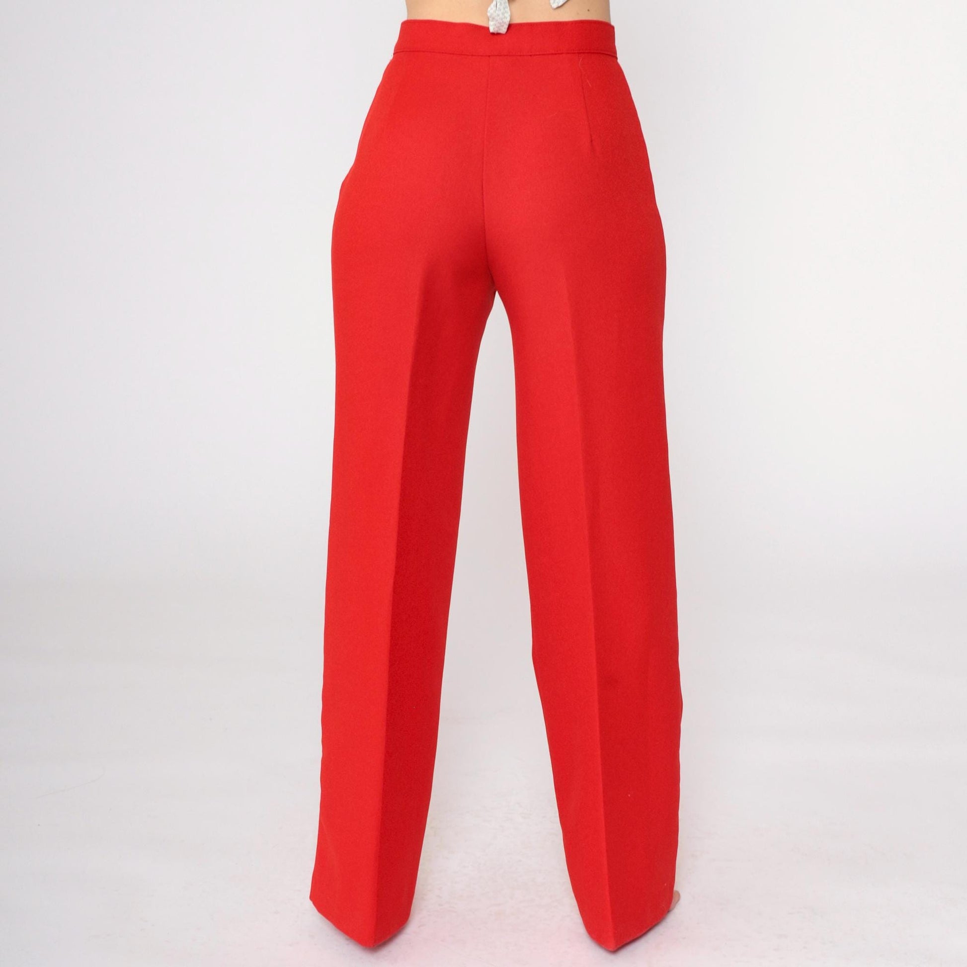 70s Red Straight Leg High Rise Trousers Polyester Vintage Medium